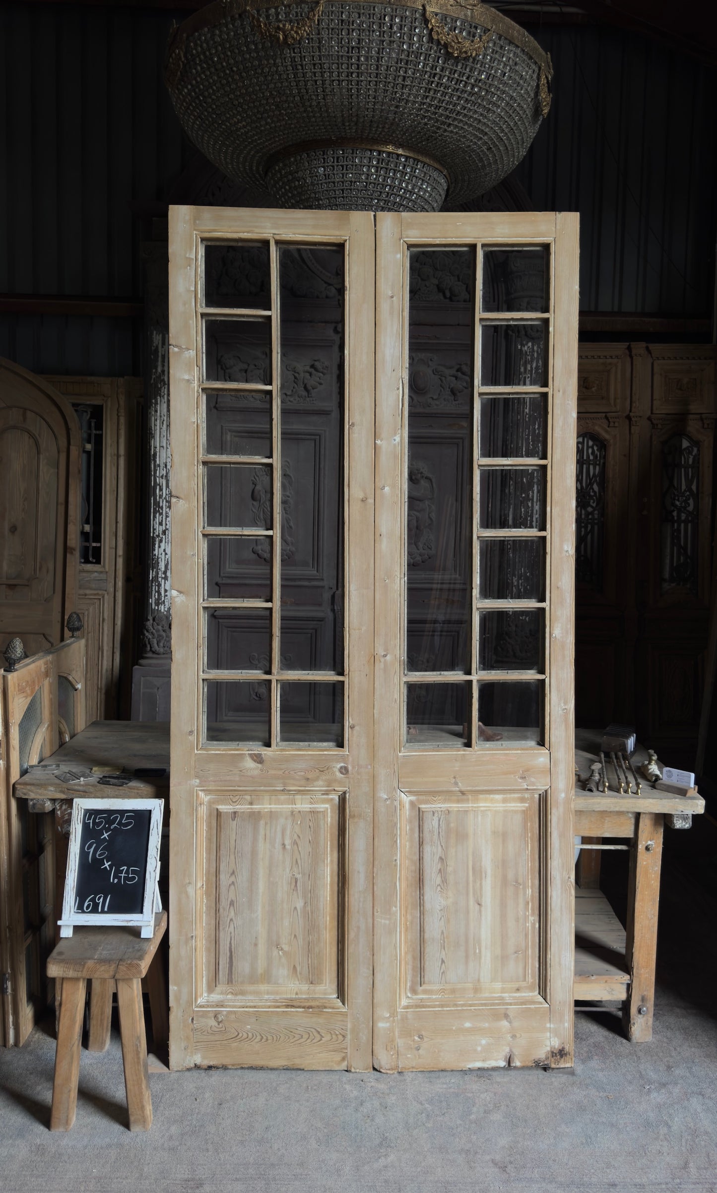Antique Glass 10 Lite French Doors - 45.25x96 - L691