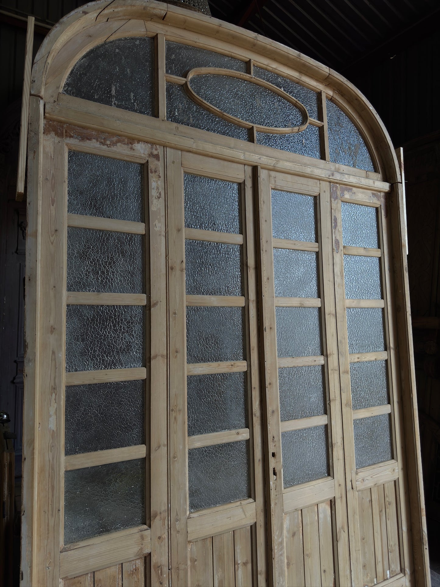 Large Antique Bi-Fold French Door Unit with Arched Transom - 75.25x118.5 J155