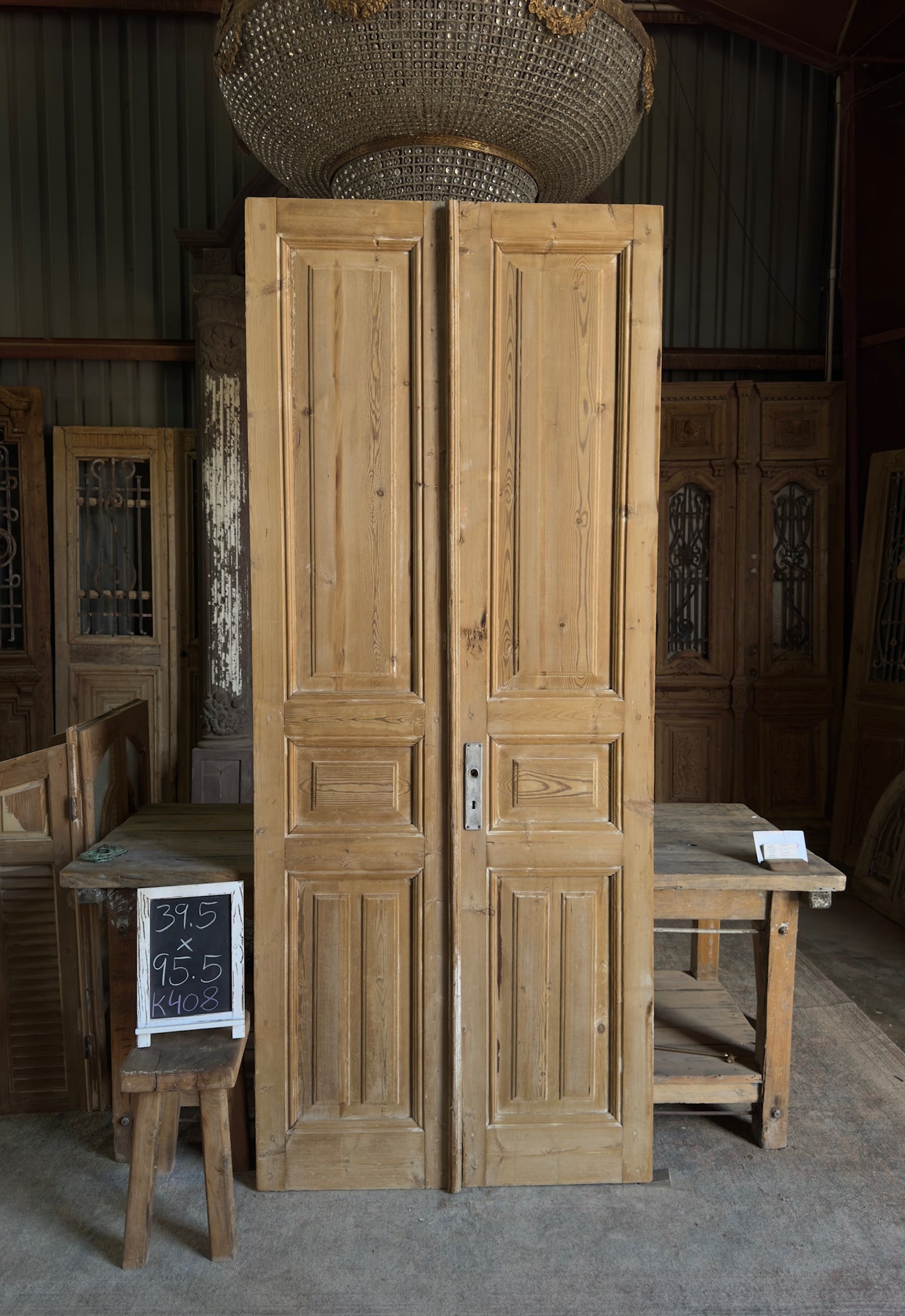 3 Panel Antique Solid French Doors - 39.5x95.5 K408