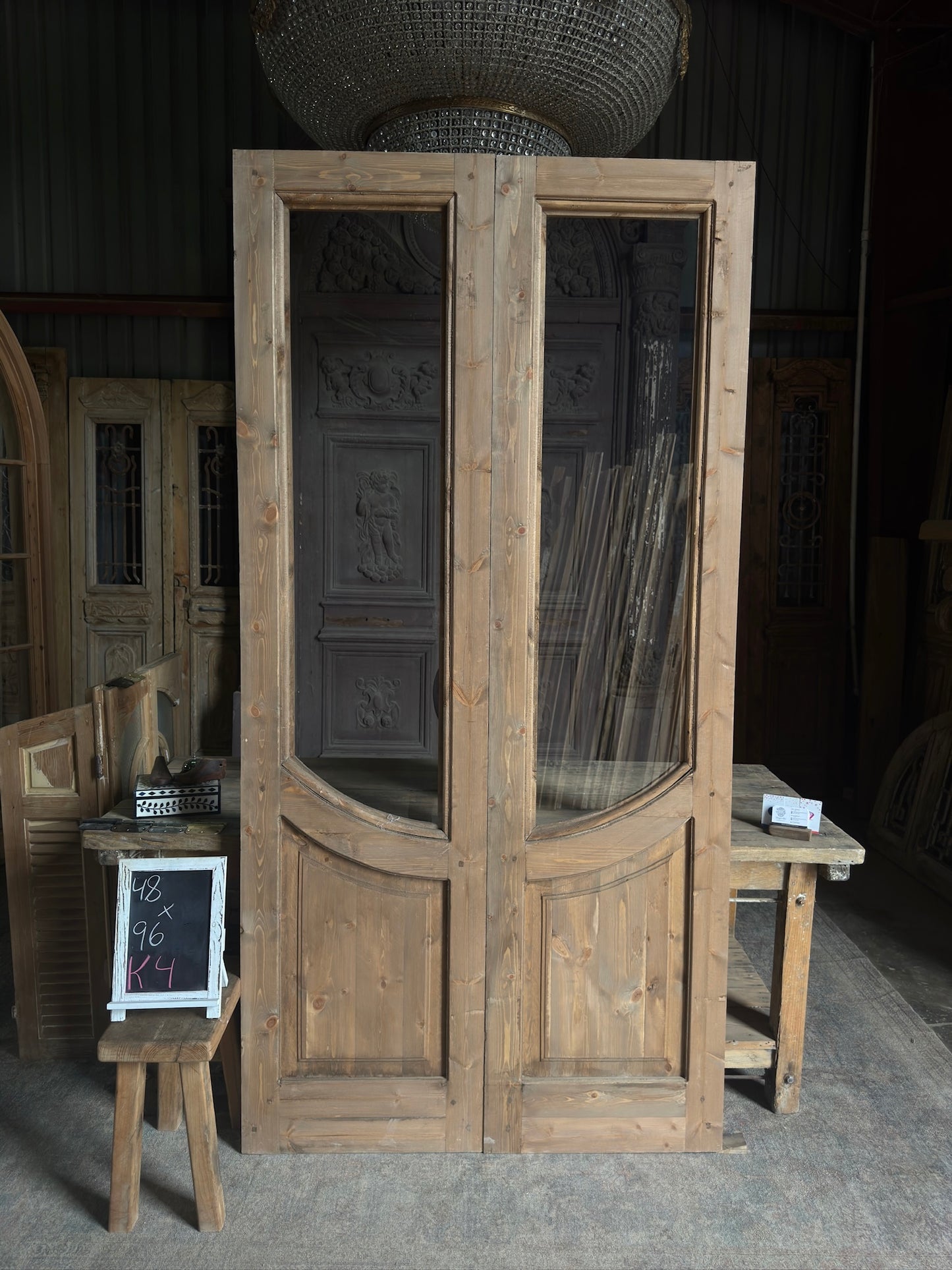 Glass Arched Baltic Pine French Doors - 48x96 K4