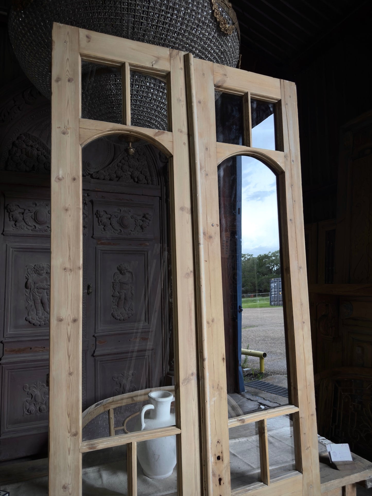 Unique Arch Style Antique Glass French Doors - 44x105 J205