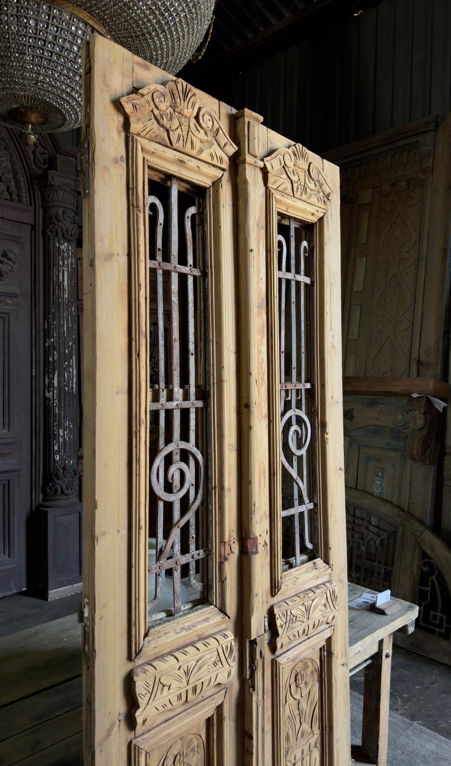 Hand Carved Antique Iron Double Doors - 35x90.5 K441