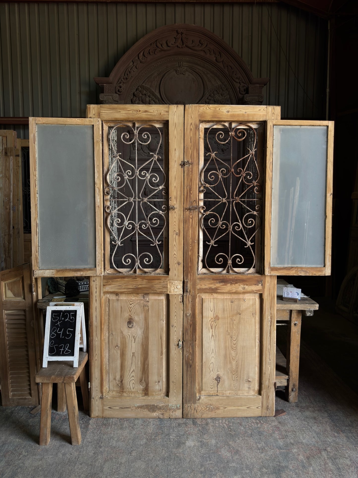 Webbed Antique Iron French Doors - 51.25x84.5 J78