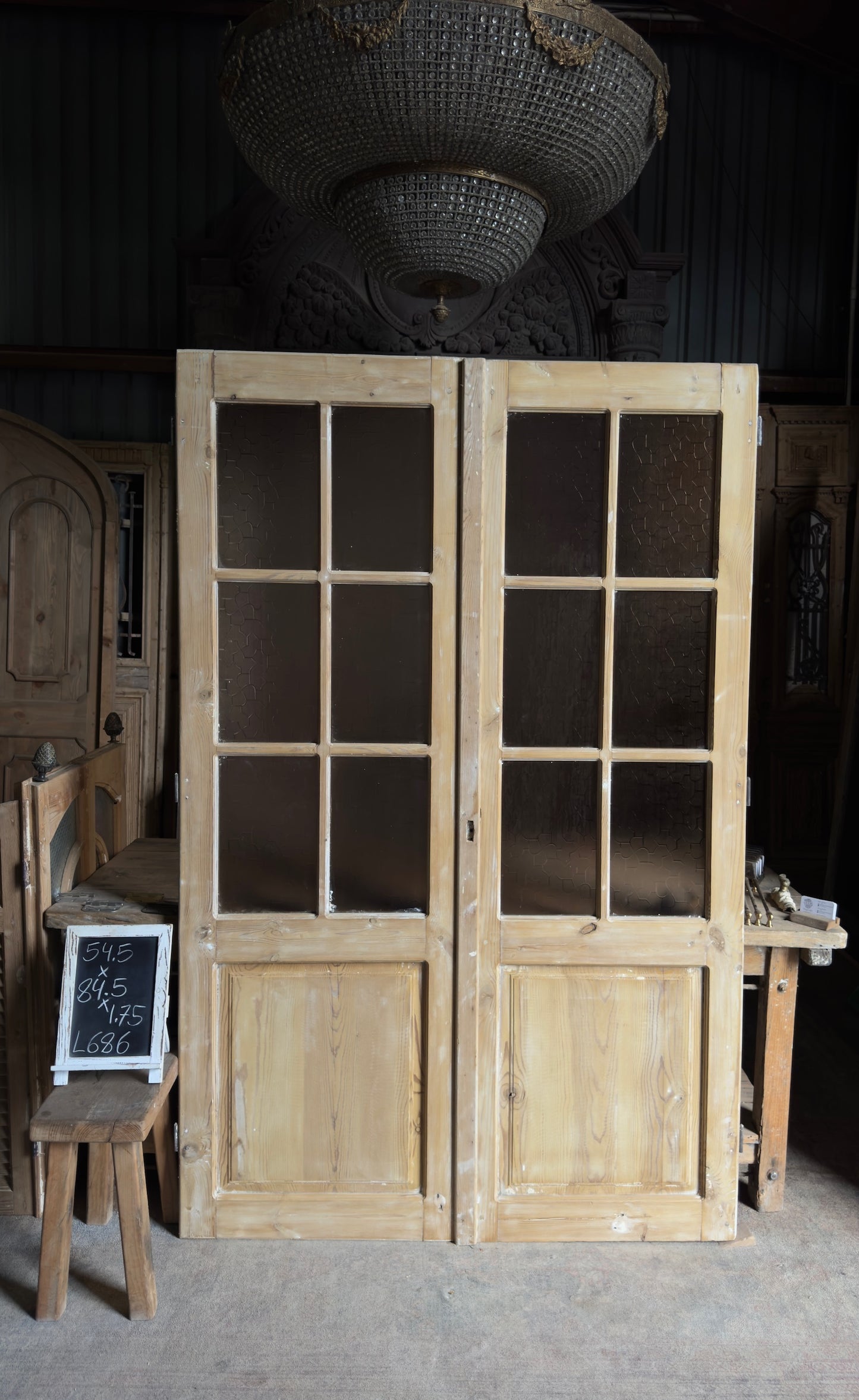 Antique Obscured Glass 6 Lite French Doors - 54.5x84.5 - L686