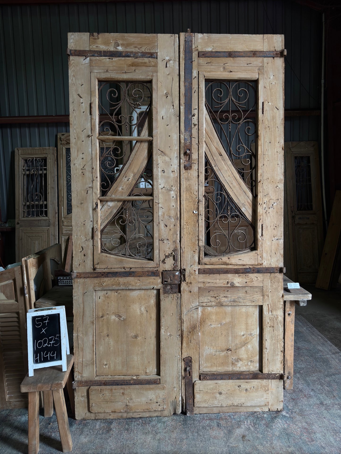 Large Art Nouveau Antique Entry Doors - 56.75x103 H144