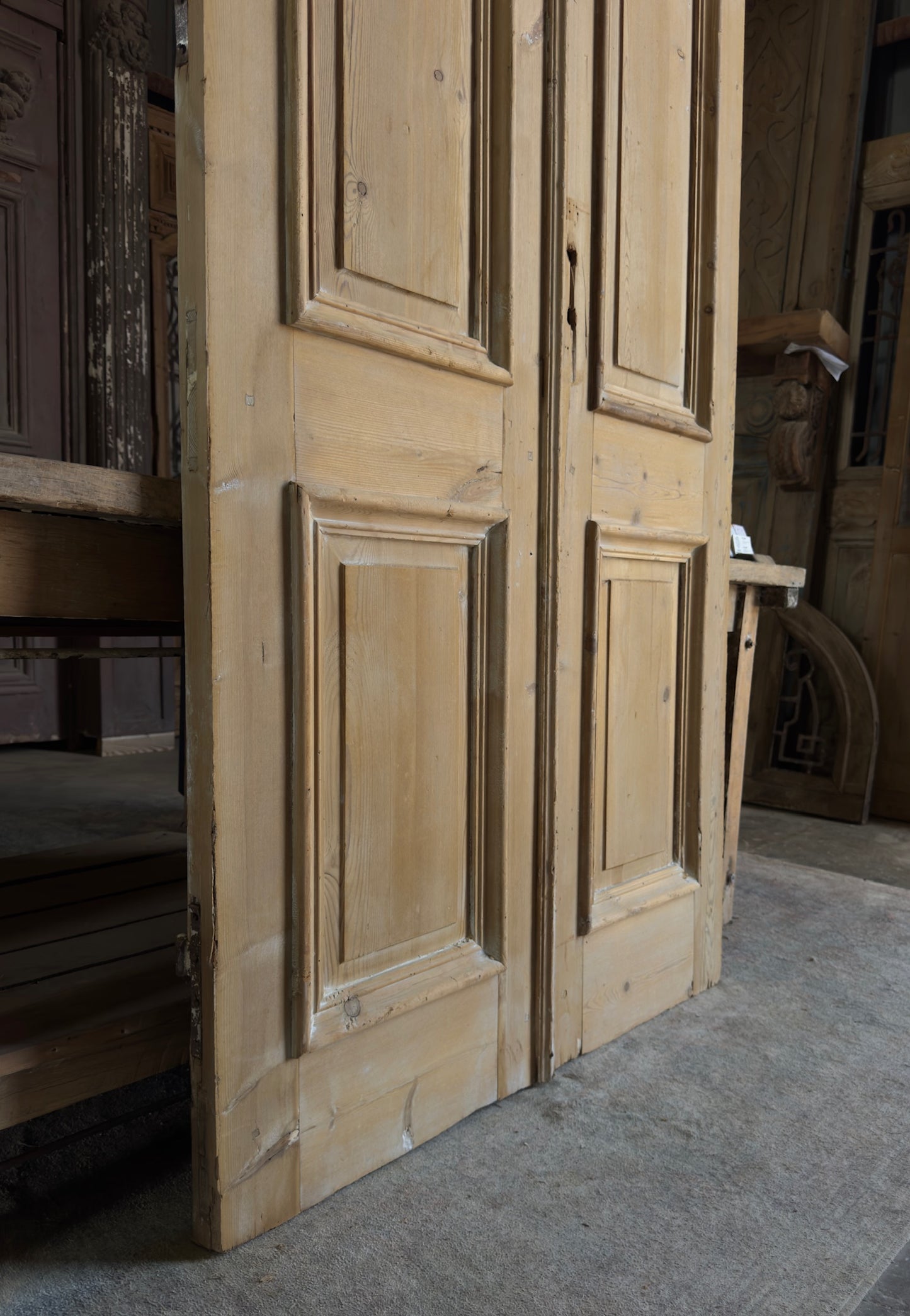 Raised Molding 2 Panel Antique Solid French Doors - 42.5x97.5 K409