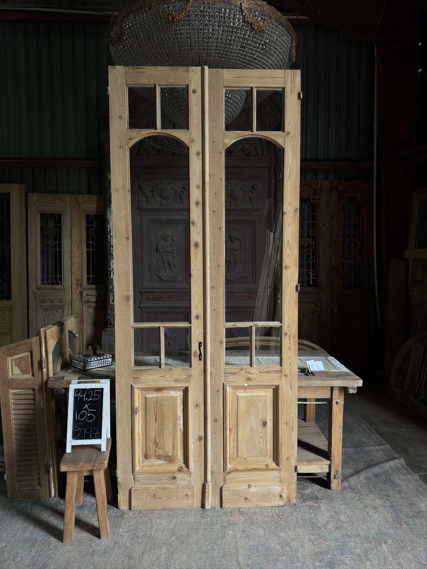 Unique Arch Style Antique Glass French Doors - 44.25x105 J197