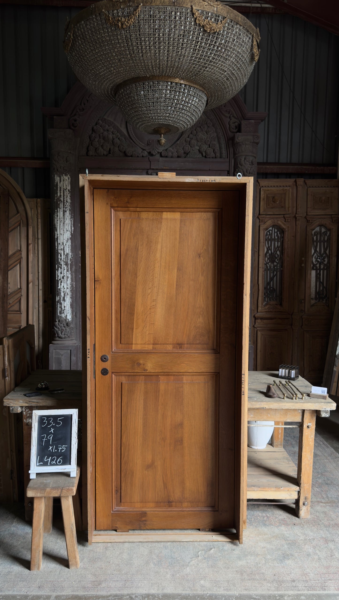 Antique French Solid Single Door With Frame - 33.5x79 - L426