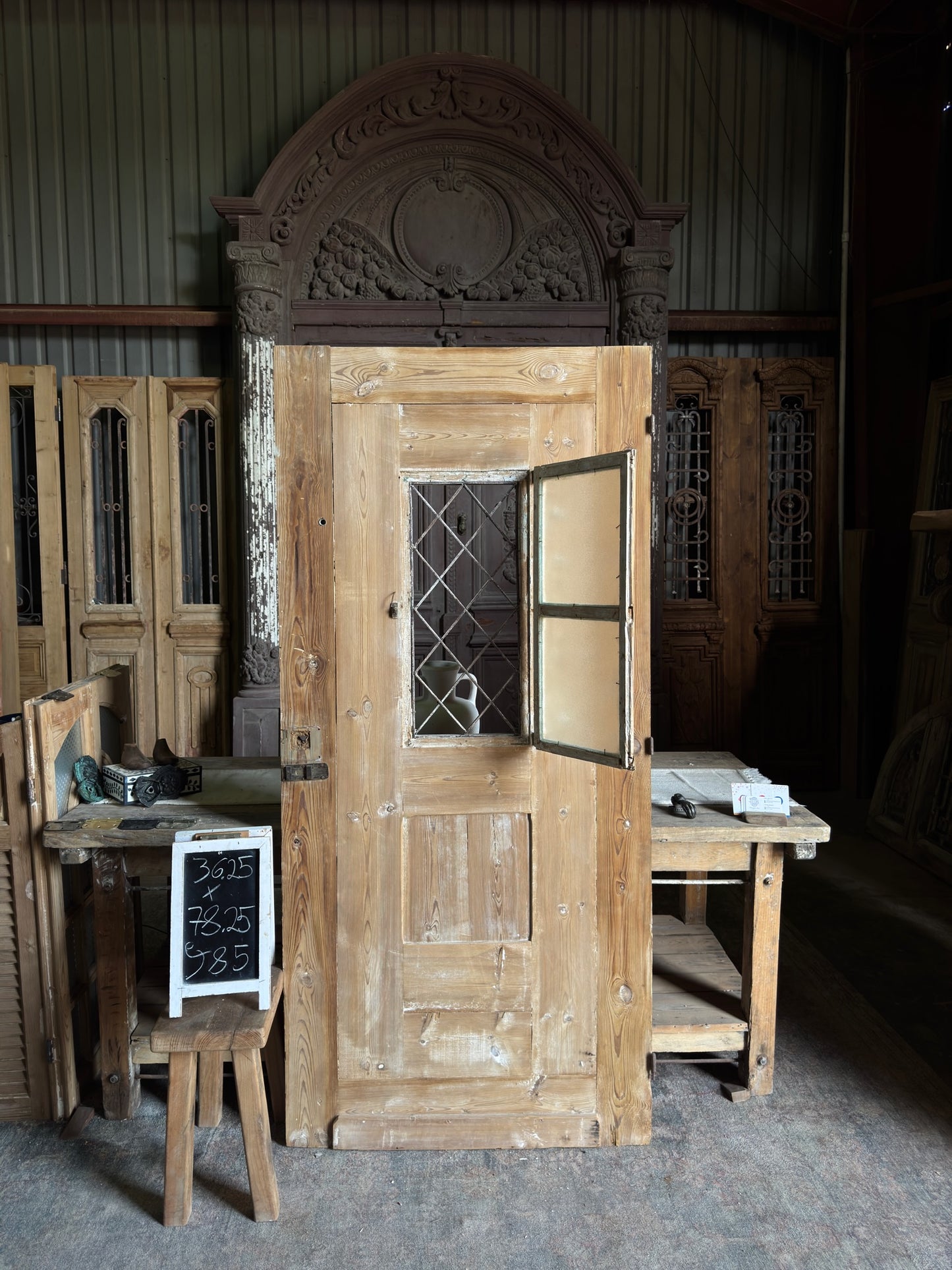 Single Light Antique Iron and Glass Single Door - 36.25x78.25 J85
