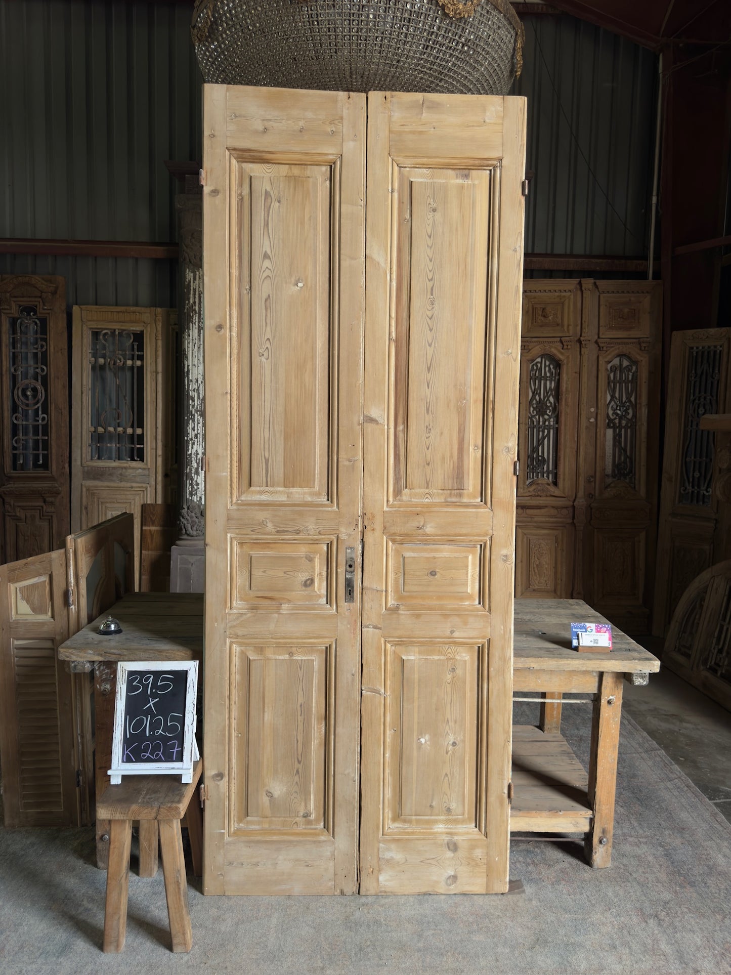 Unique 3 Panel Antique Solid French Doors - 39.5x101.25 K227