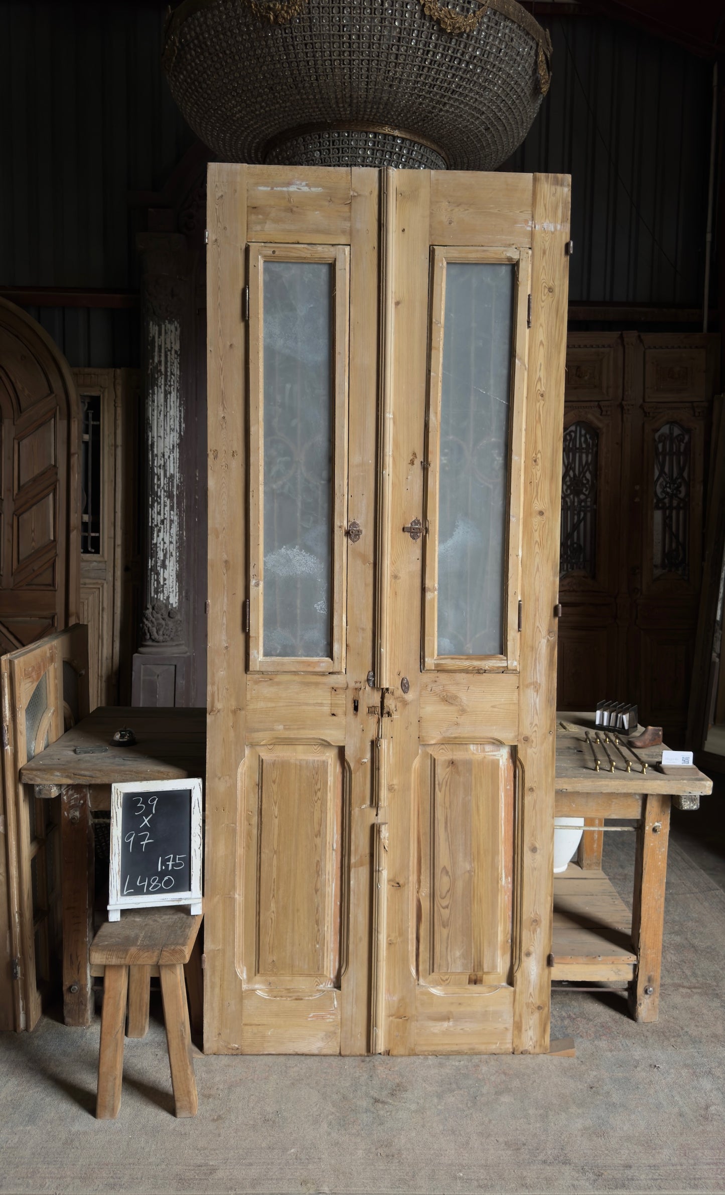 Elegantly Carved Antique Iron French Doors - 39x97 - L480