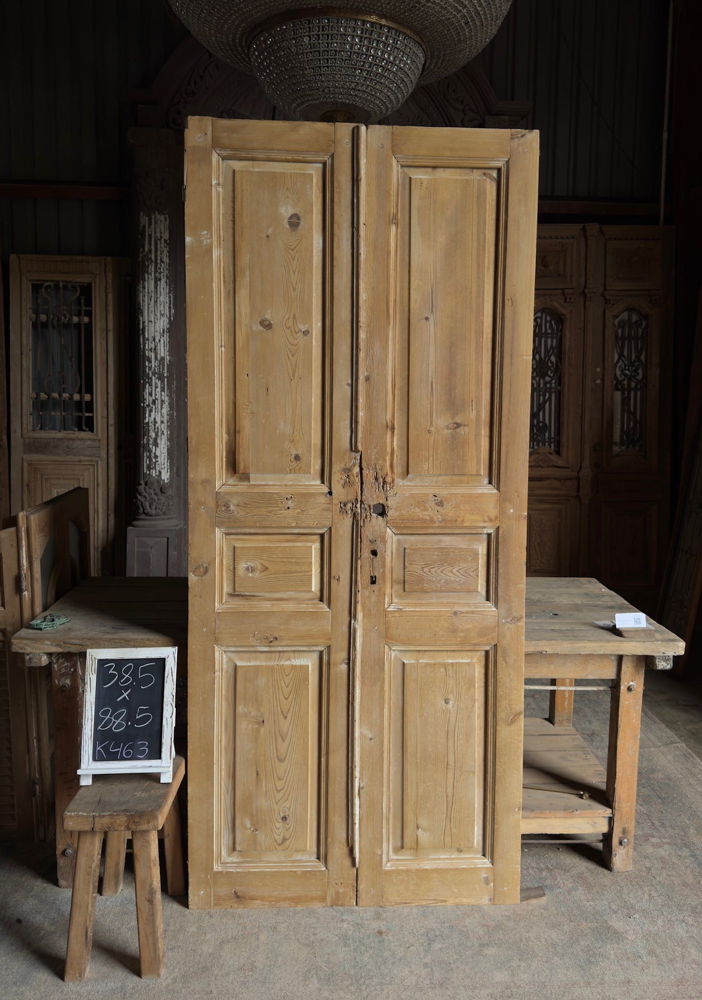 3 Panel Antique Solid French Doors - 38.5x88.5 K463