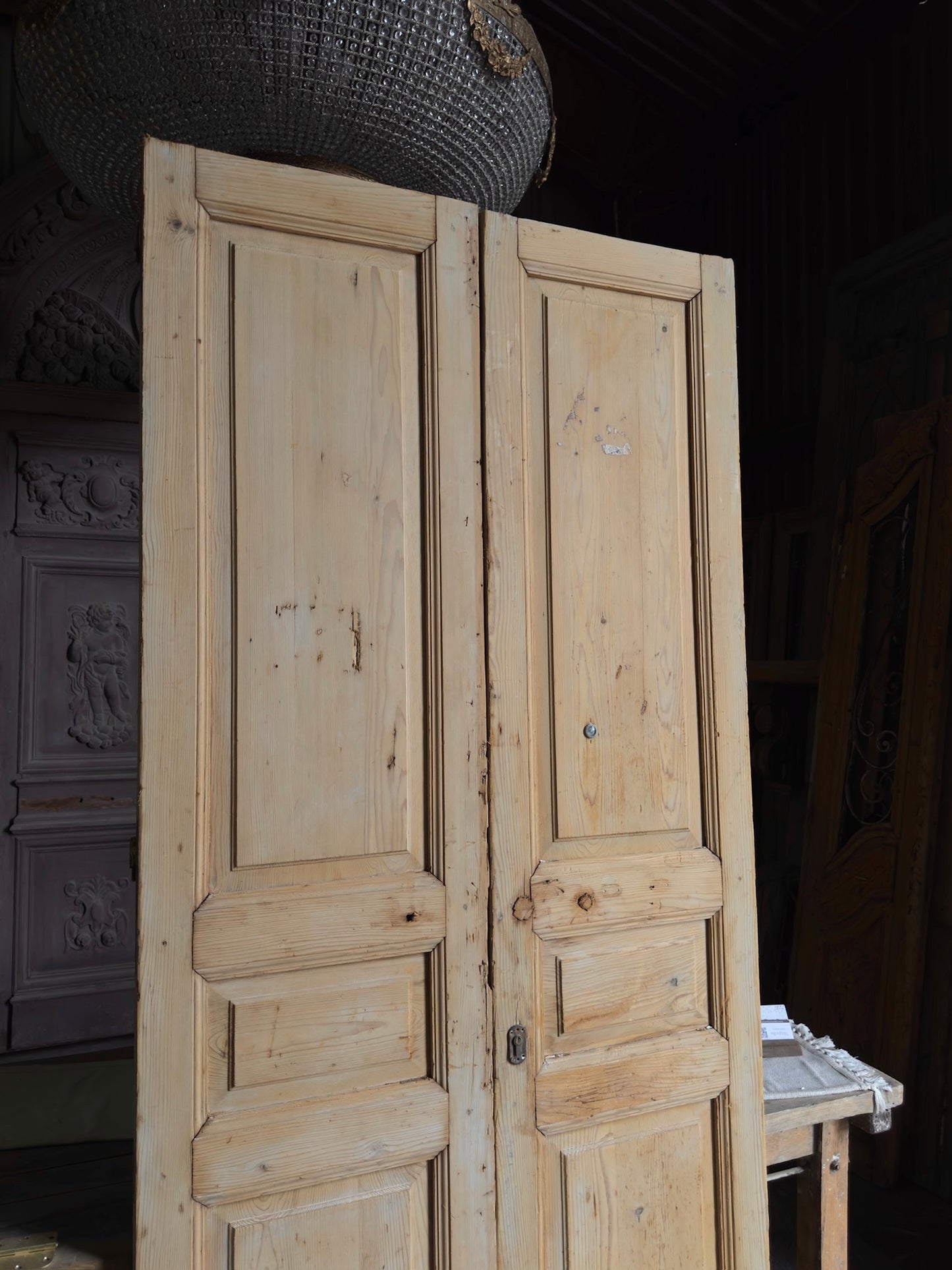 3 Panel Antique Solid French Doors - 44x97.25 J432