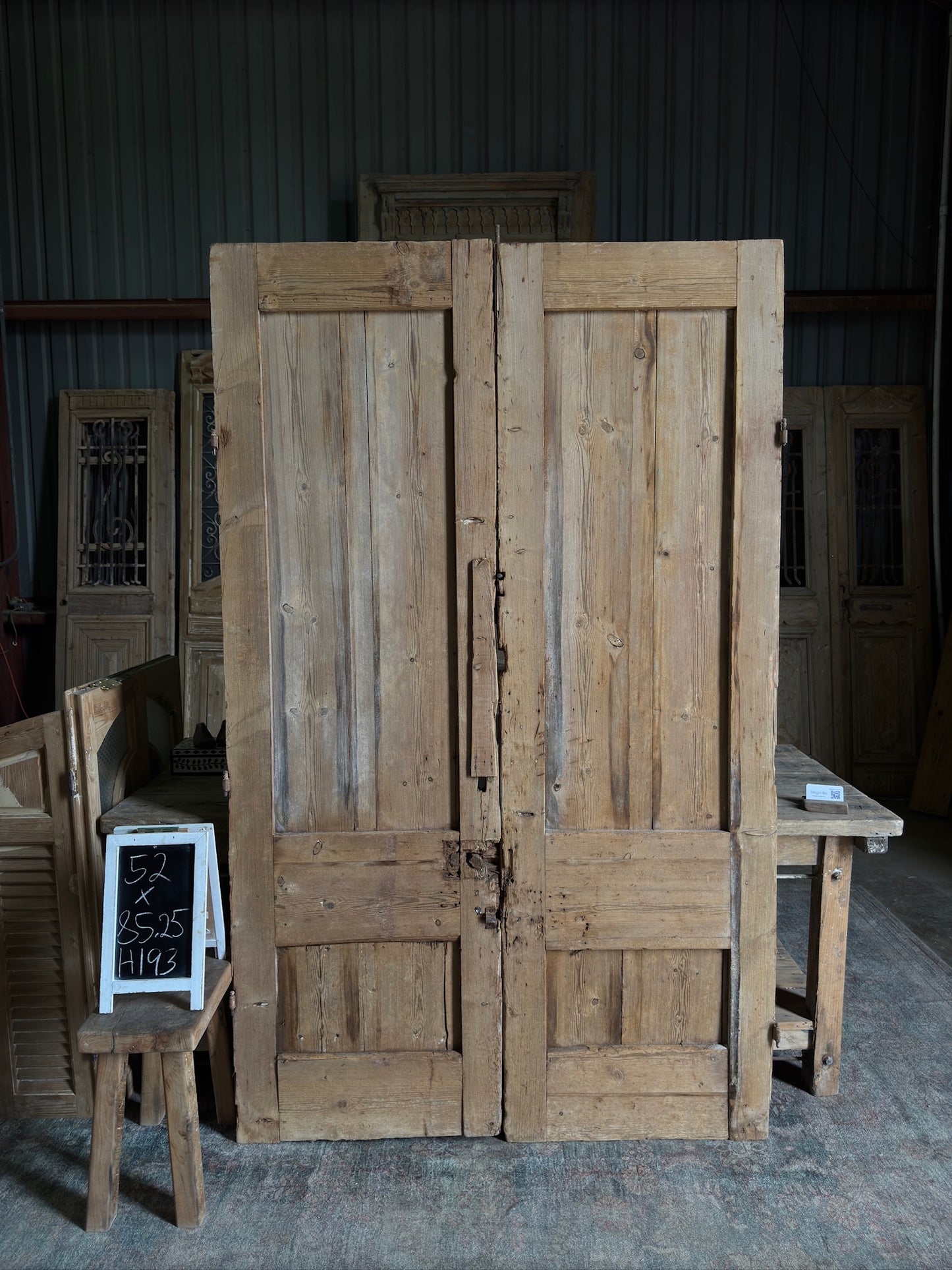 Diamond Panel Antique Solid French Doors - 52x85.25 H193