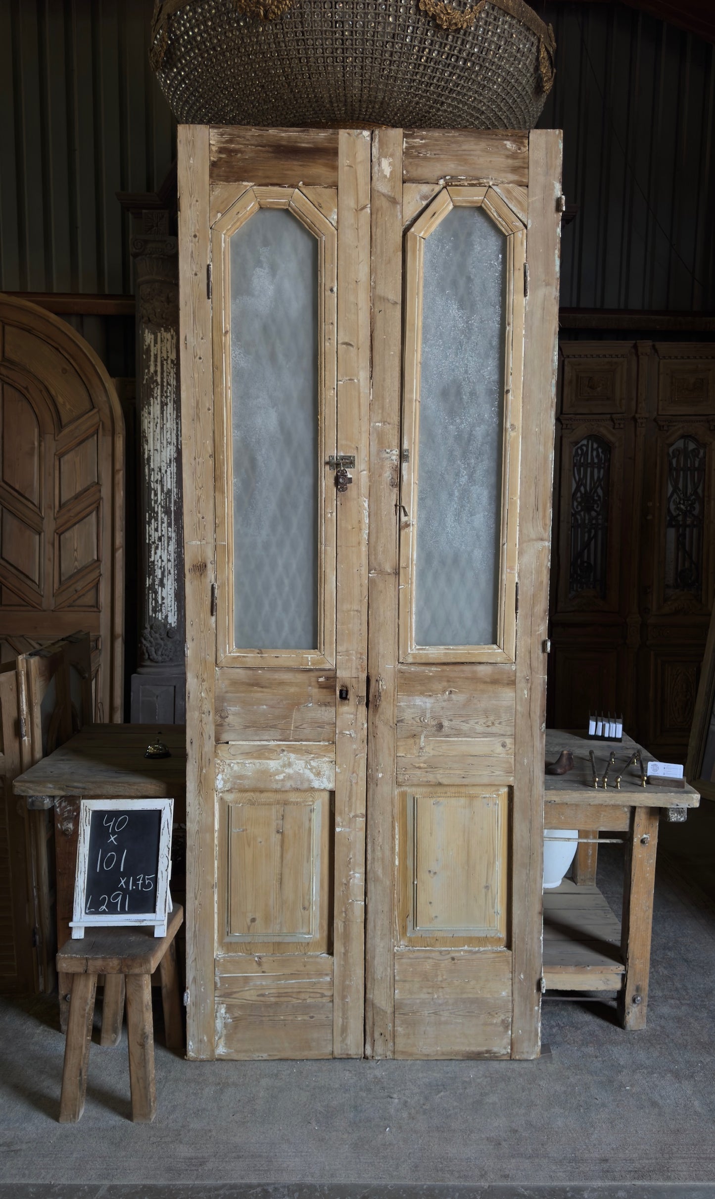 Classy Antique Iron French Doors - 40x101 - L291