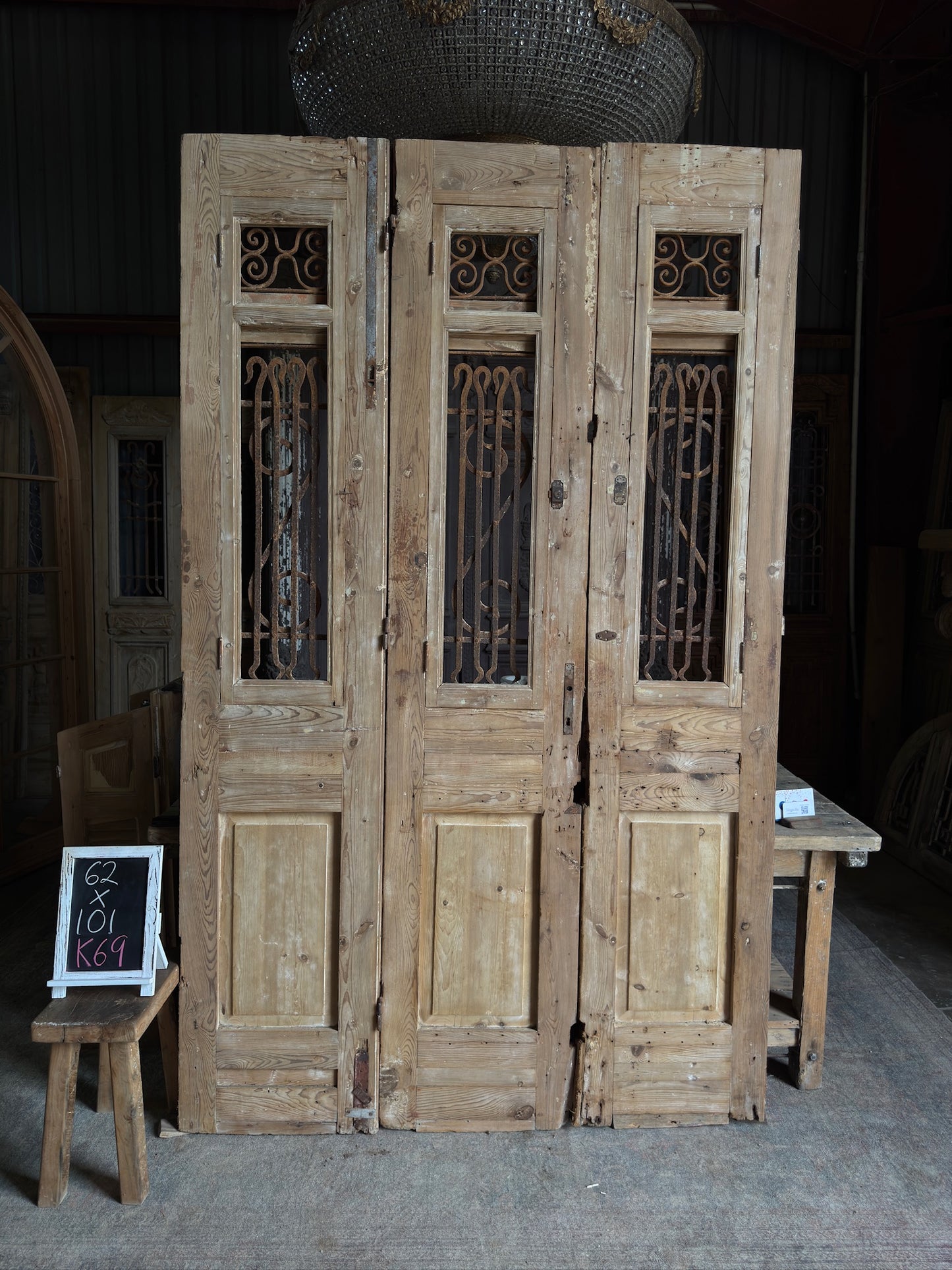Antique Tri-Fold French Iron Doors - 62x101 K69