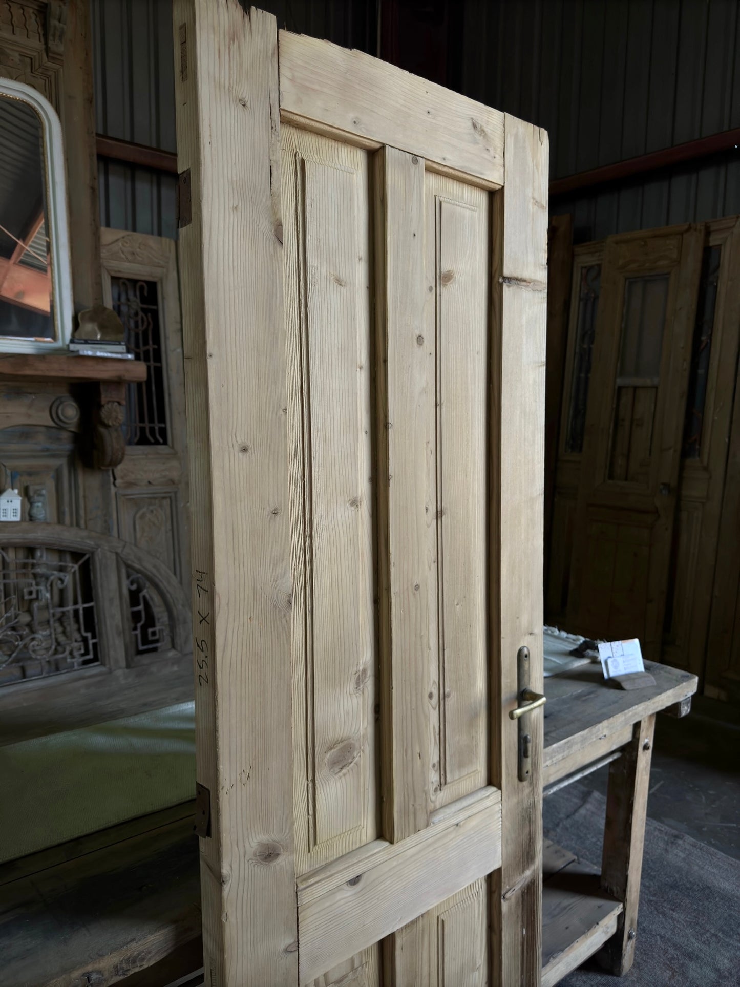 Petite 4 Panel Antique Door with Brass Handle - 25.5x74.25 G102