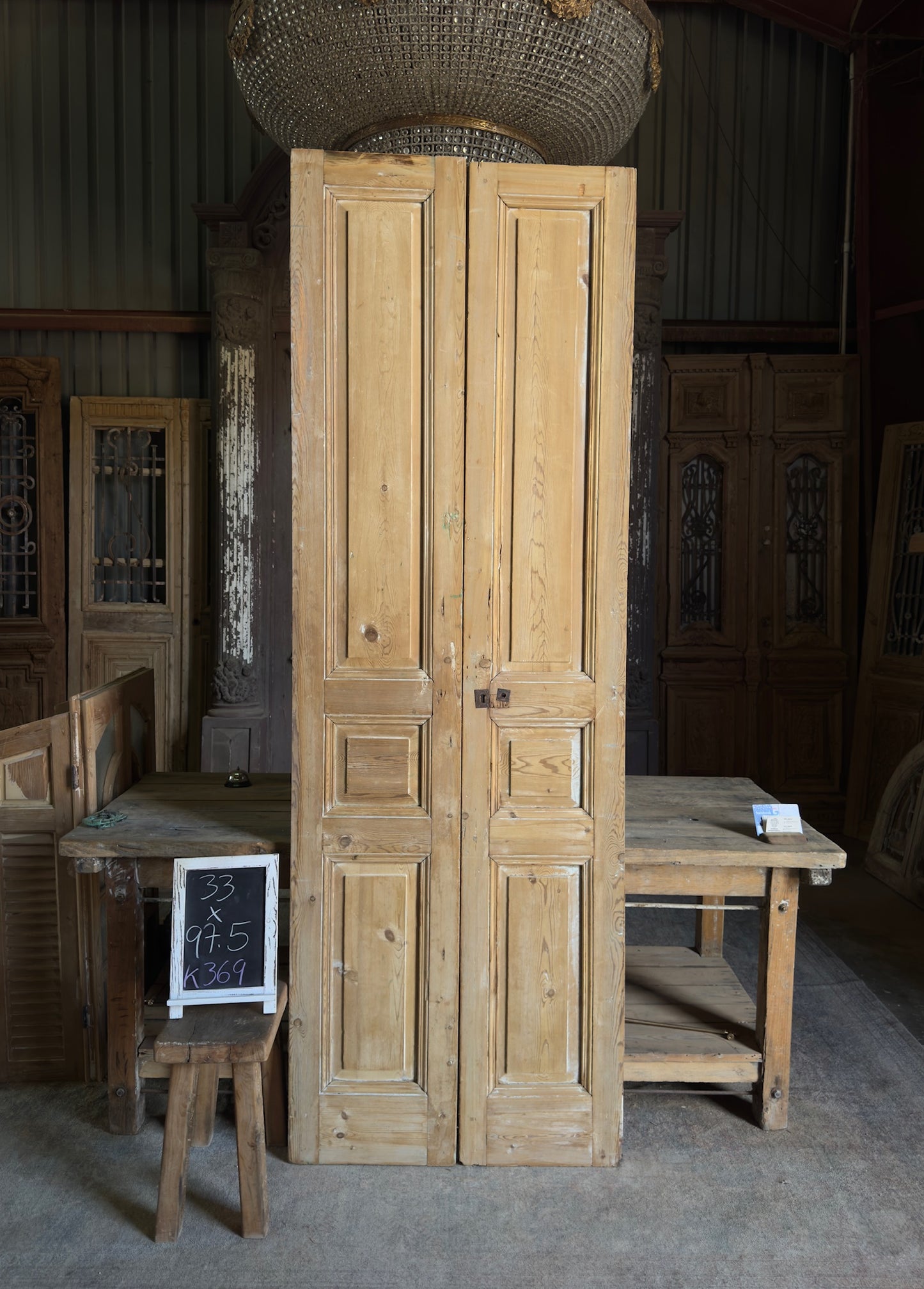 3 Panel Antique Solid French Doors - 33x97.5 K369