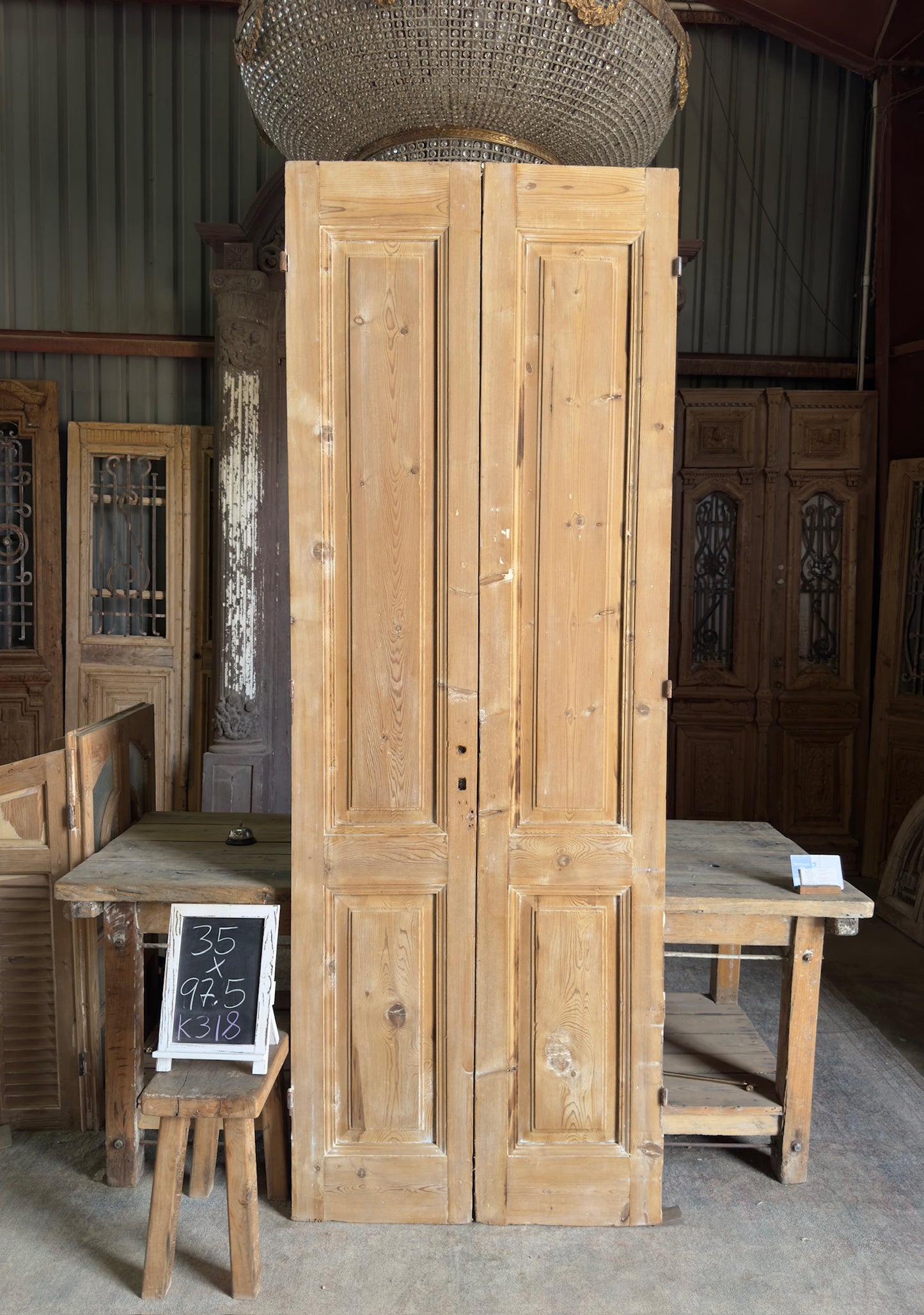 2 Panel Antique Solid French Doors - 35x97.5 K318