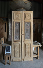 Carved Antique Iron French Doors - 41.75x98 - L478