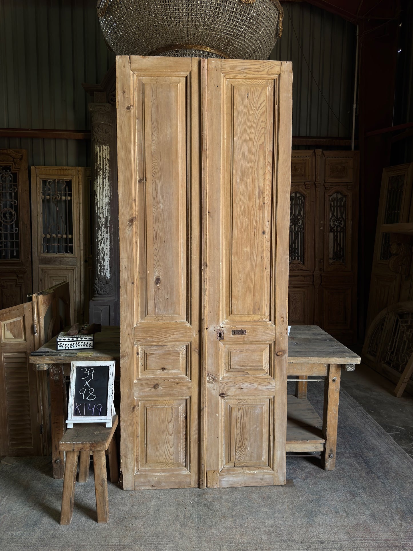 3 Panel Antique Solid French Doors - 39x98 K149