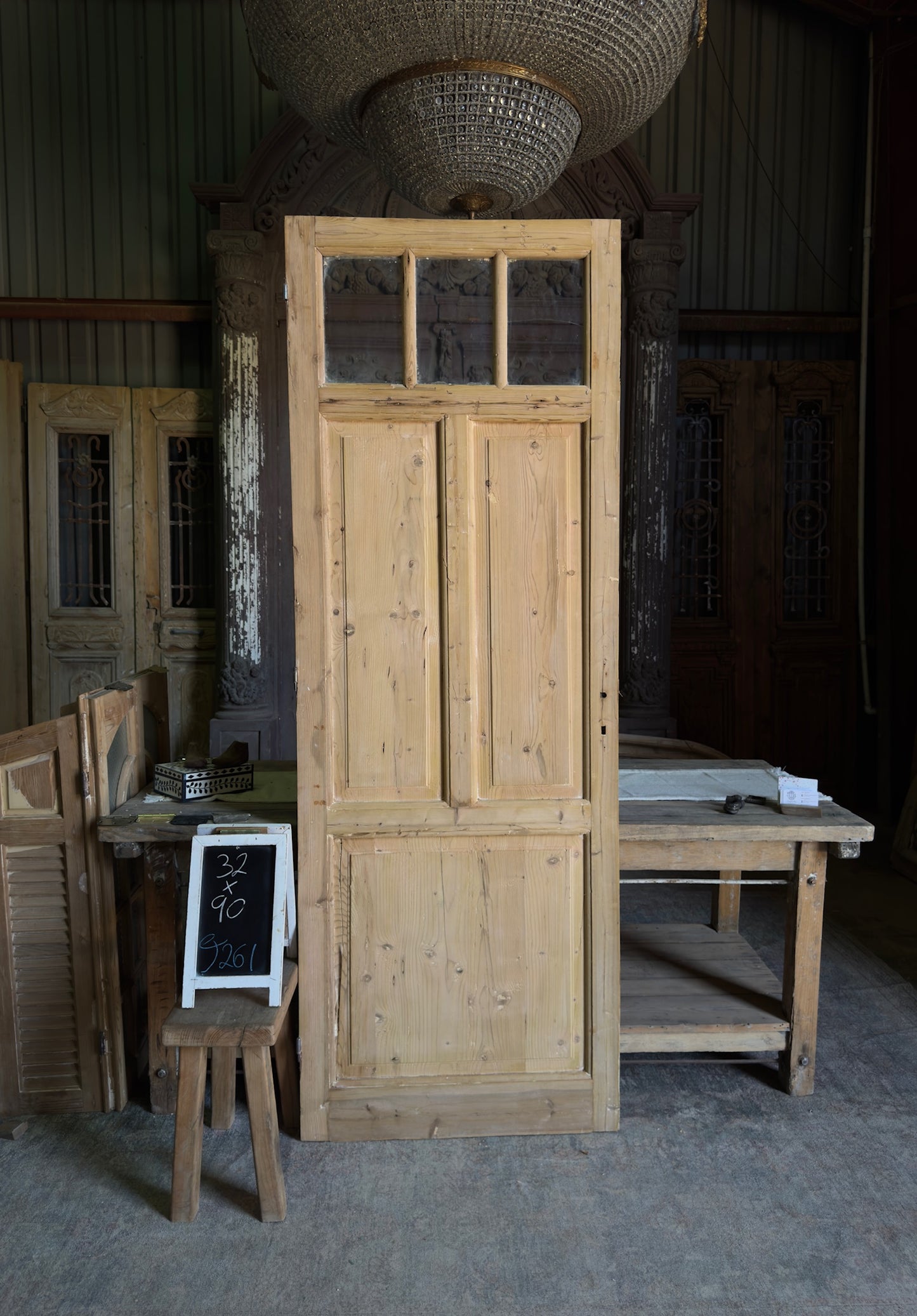 European 3 Lite Antique Glass Single Door - 32x90 J261