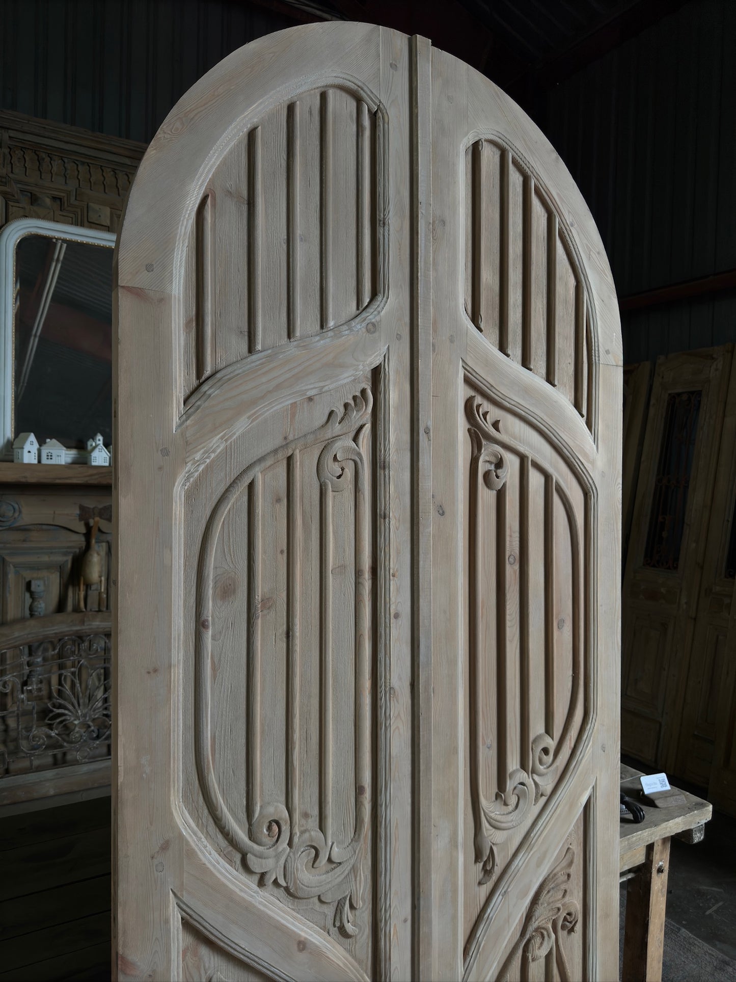 (The Merlin) Handrcrafted Arched Baltic Pine French Doors - 43.5x96.5 H238