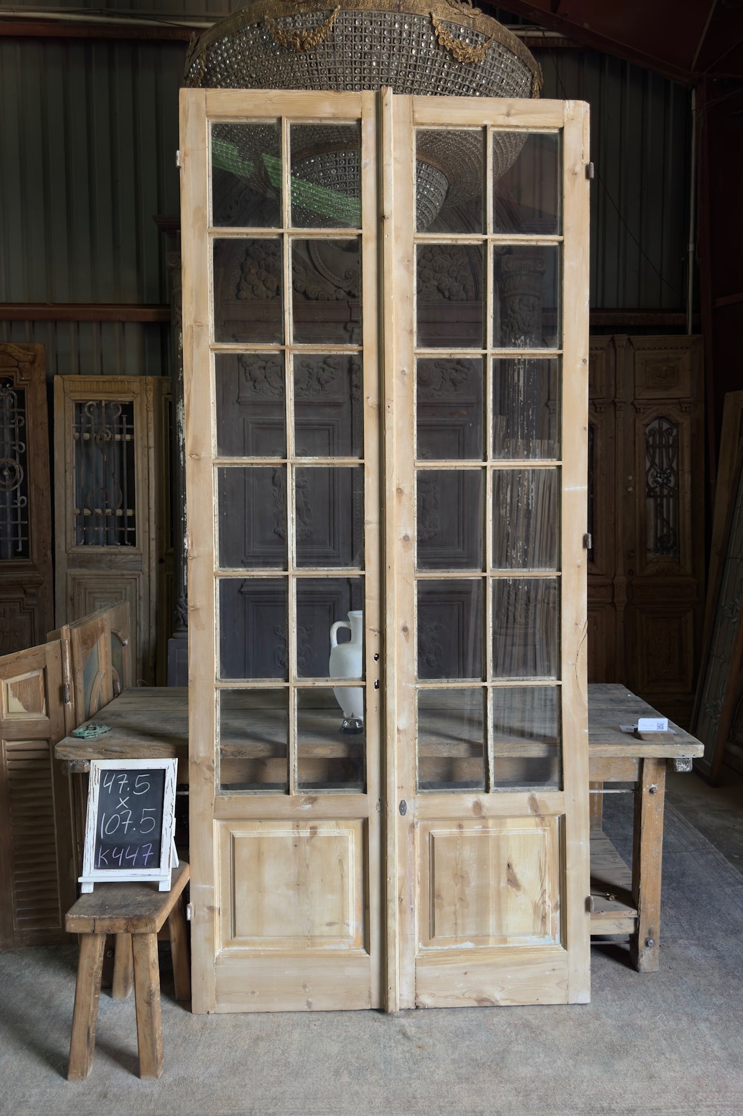 Tall Elegant Antique Glass French Doors - 47.5x107.5 K447