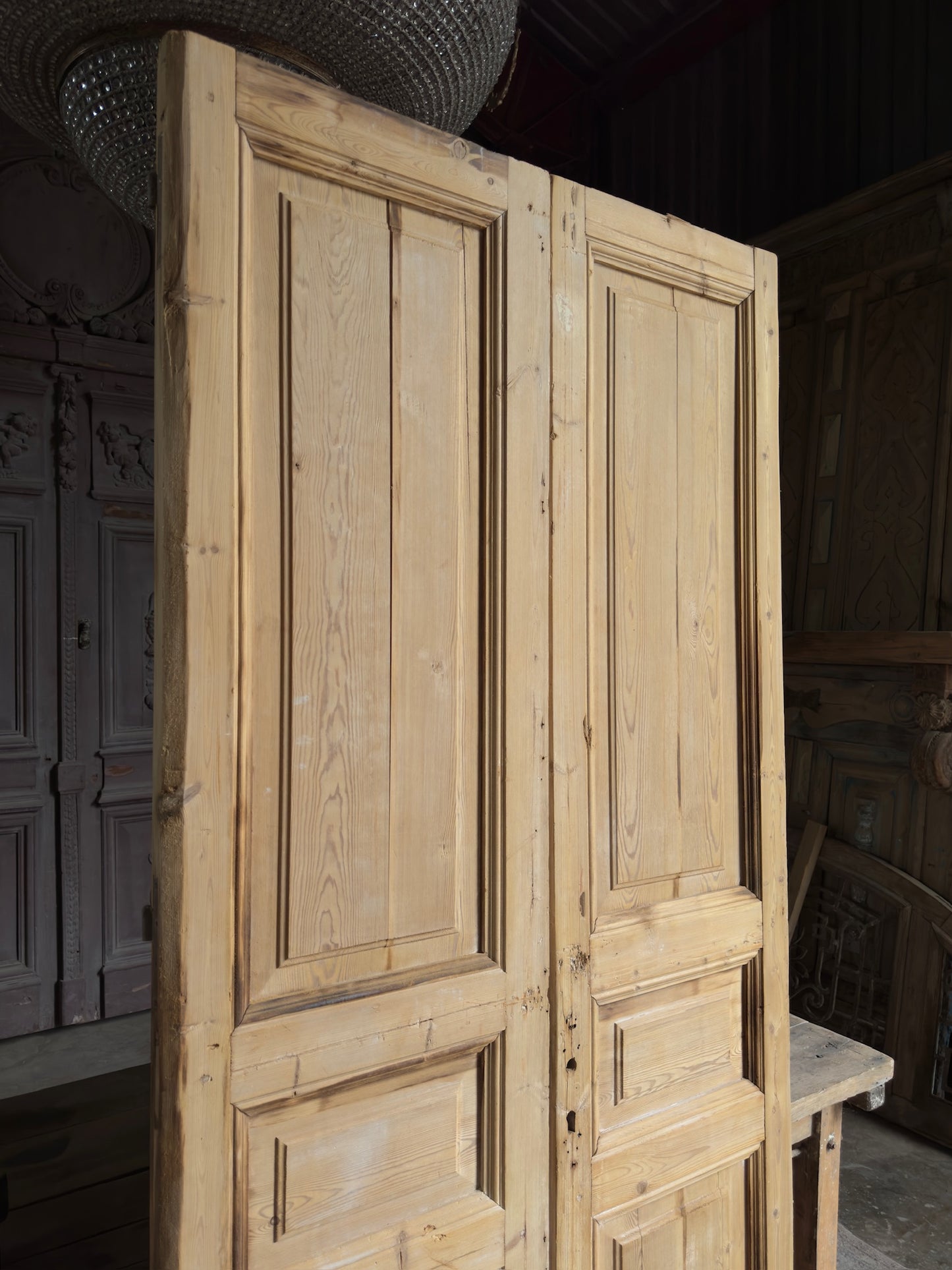 3 Panel Antique Solid French Doors - 44x91 K140