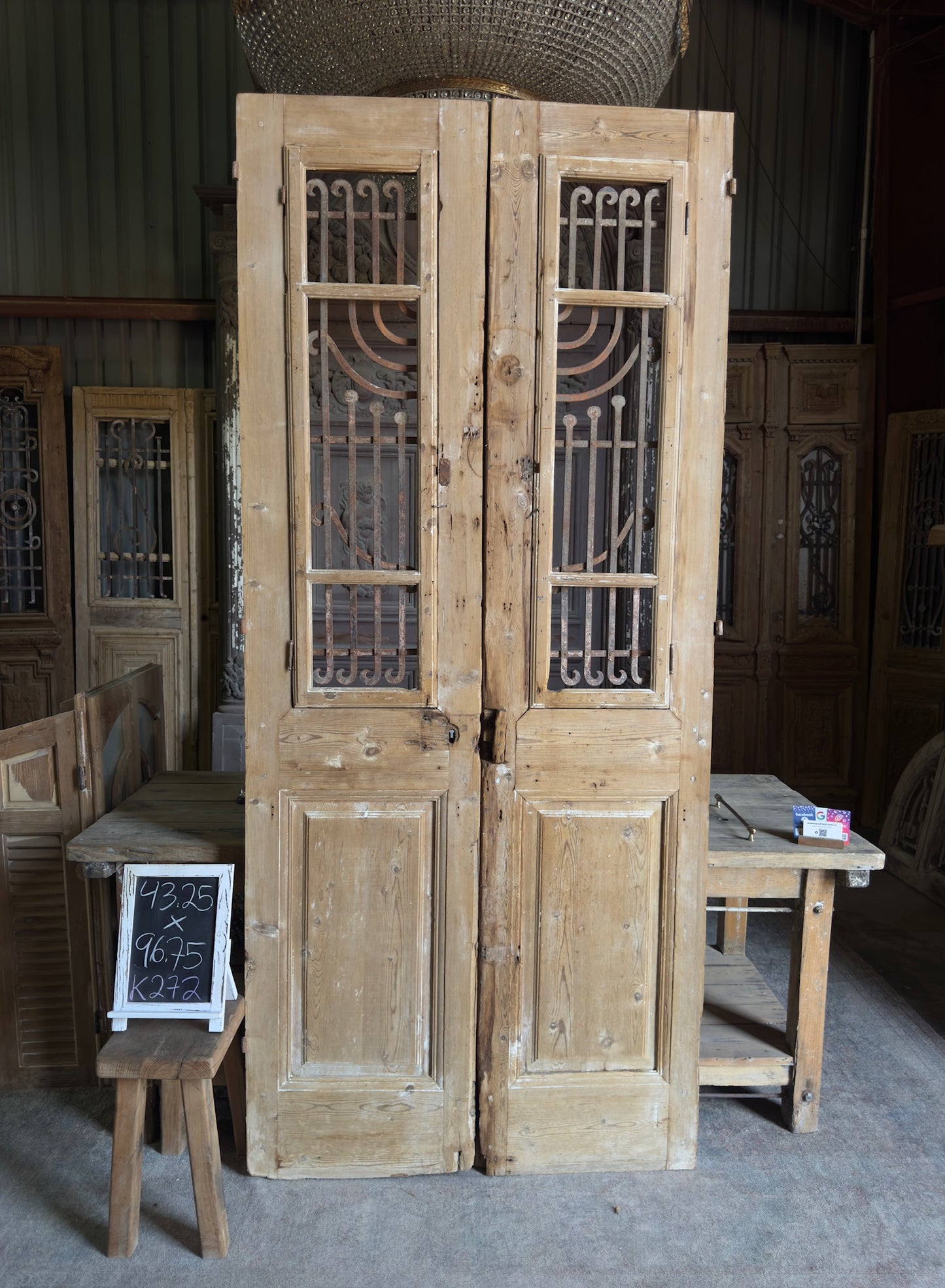 Classy Antique Iron French Doors - 43.25x96.75 K272