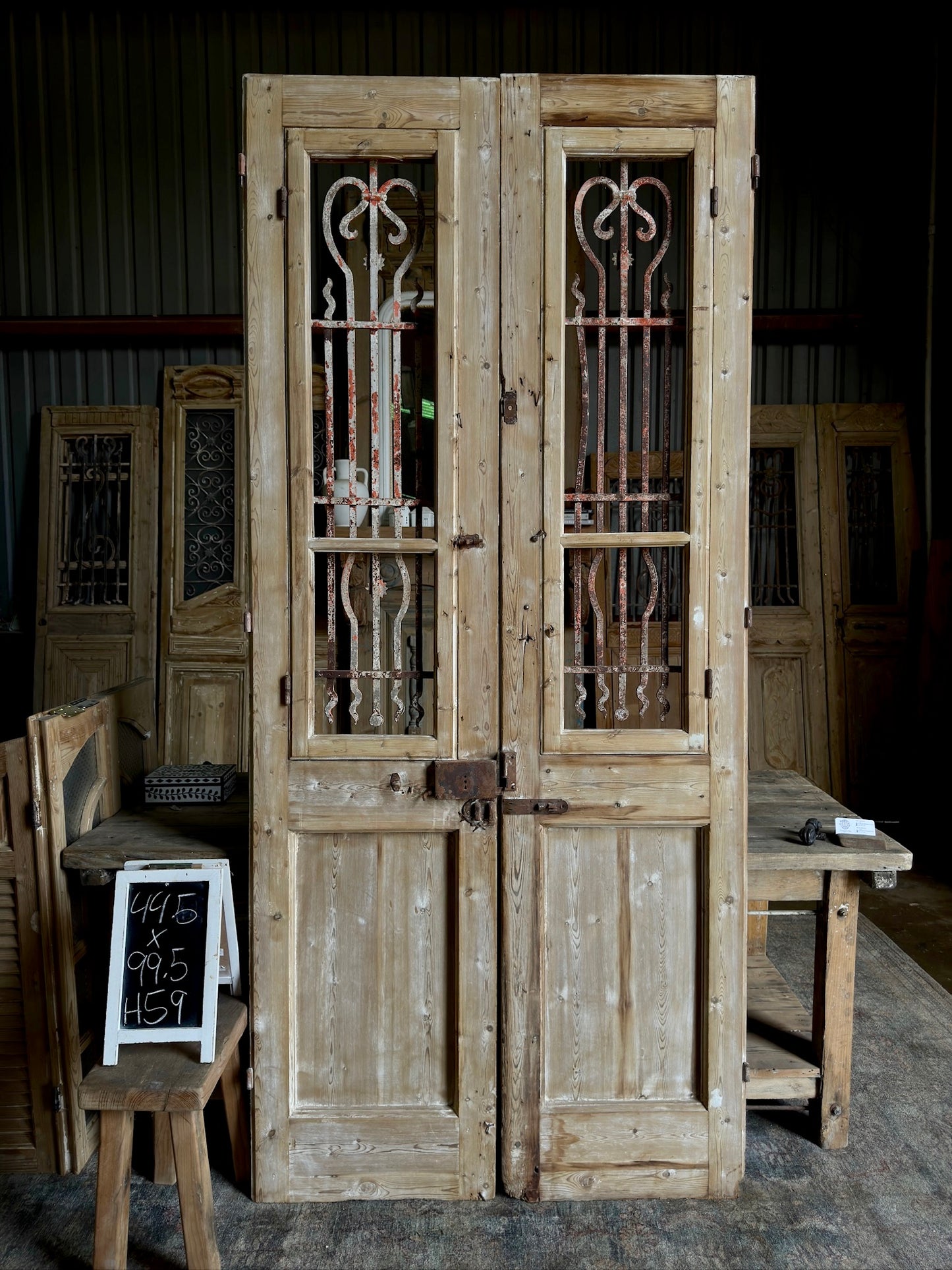 Grand Antique Iron Entrance Doors with Fluted Panel 44.5x99.5 H59