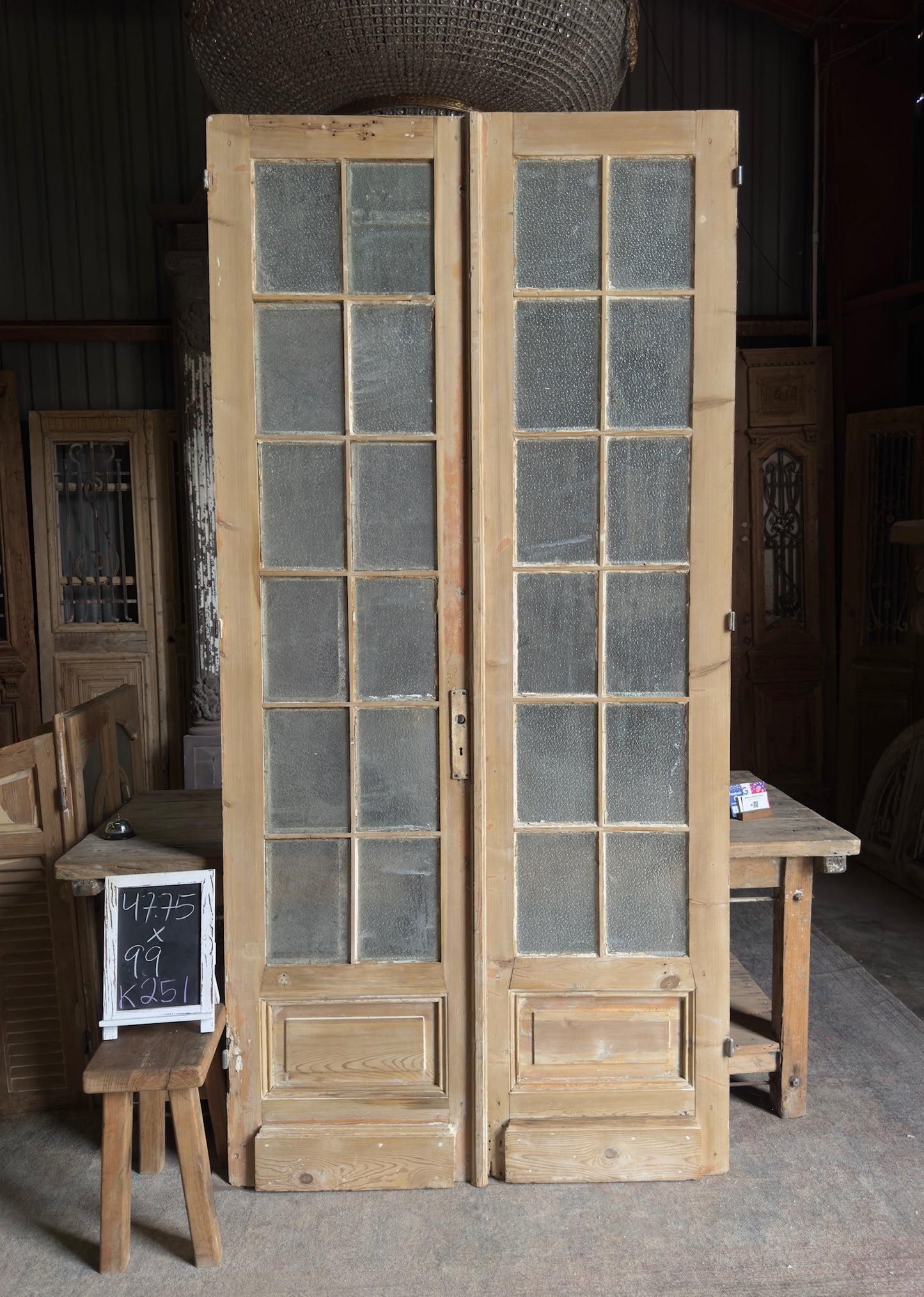 12 Lite Glass Antique French Doors - 47.75x99 K251