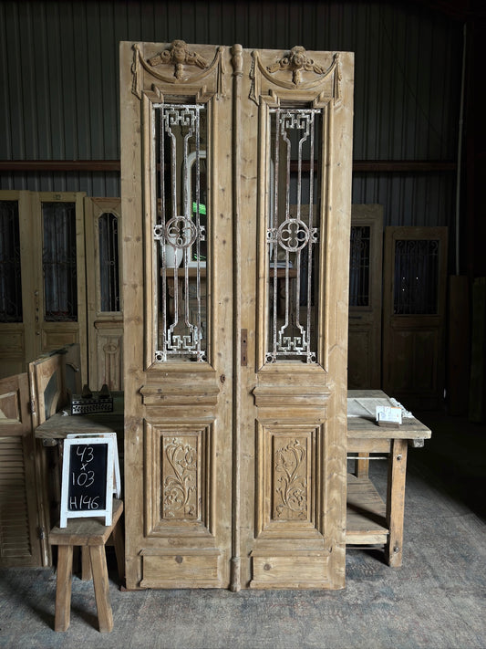 Classic Antique French Face Iron Doors - 43x103 H146