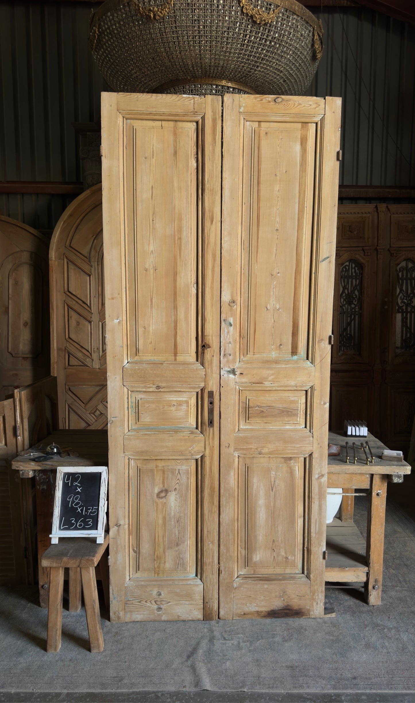 3 Panel Antique Solid French Doors - 42x98 - L363