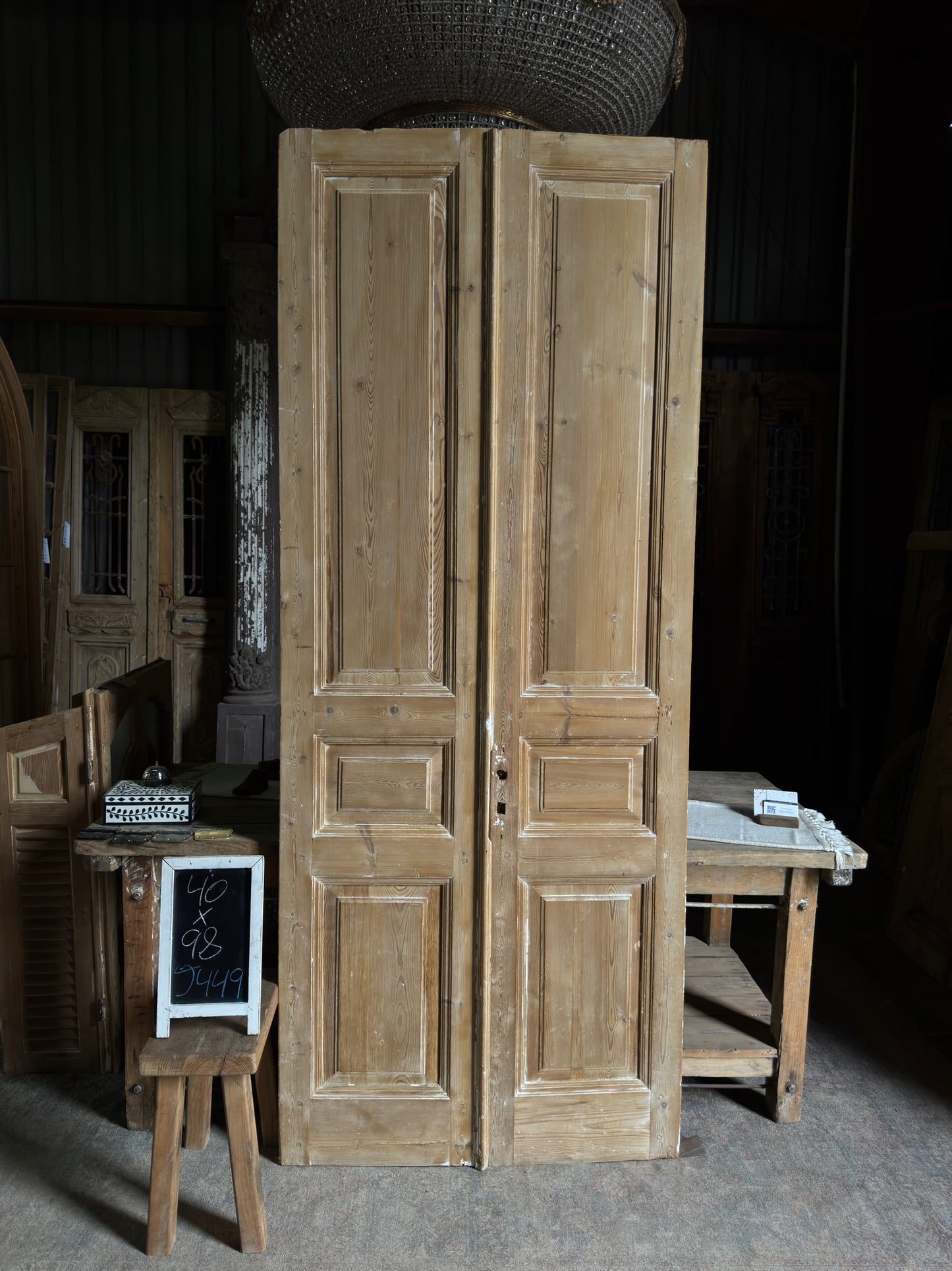 3 Panel Antique Solid French Doors - 40x98 J449