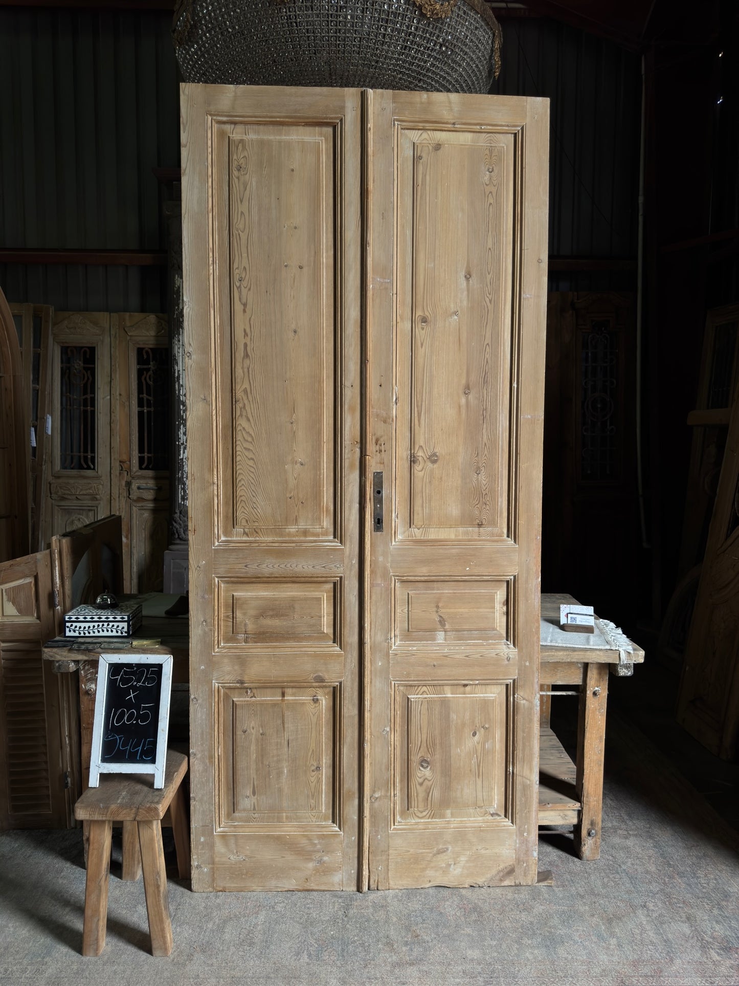 3 Panel Antique Solid French Doors - 45.25x100.5 J445