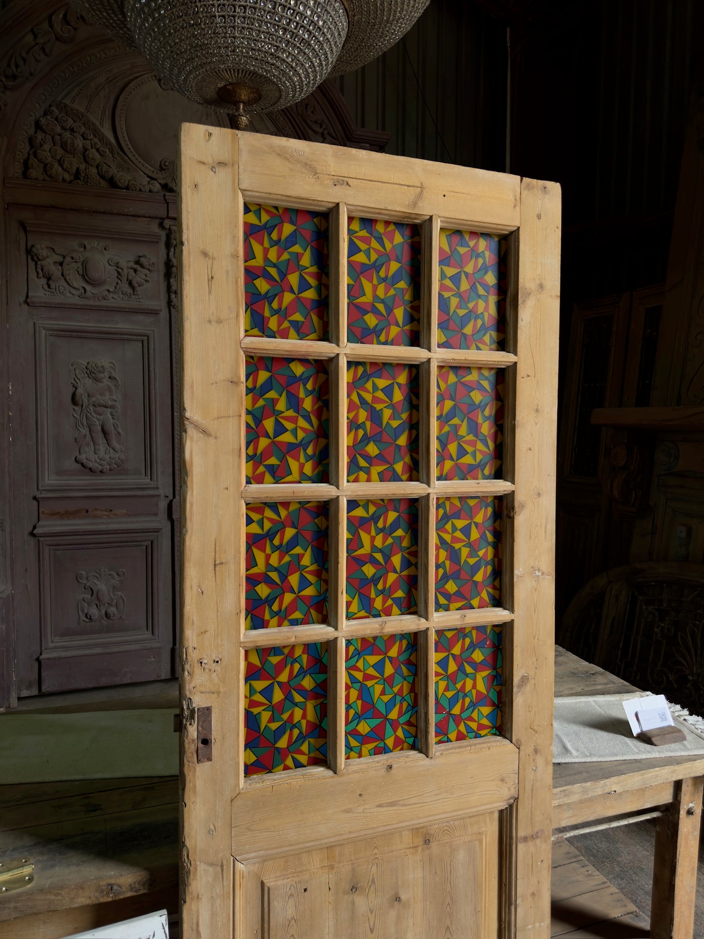 12 Lite Single Antique Stained Glass Door - 29.5x81 J524
