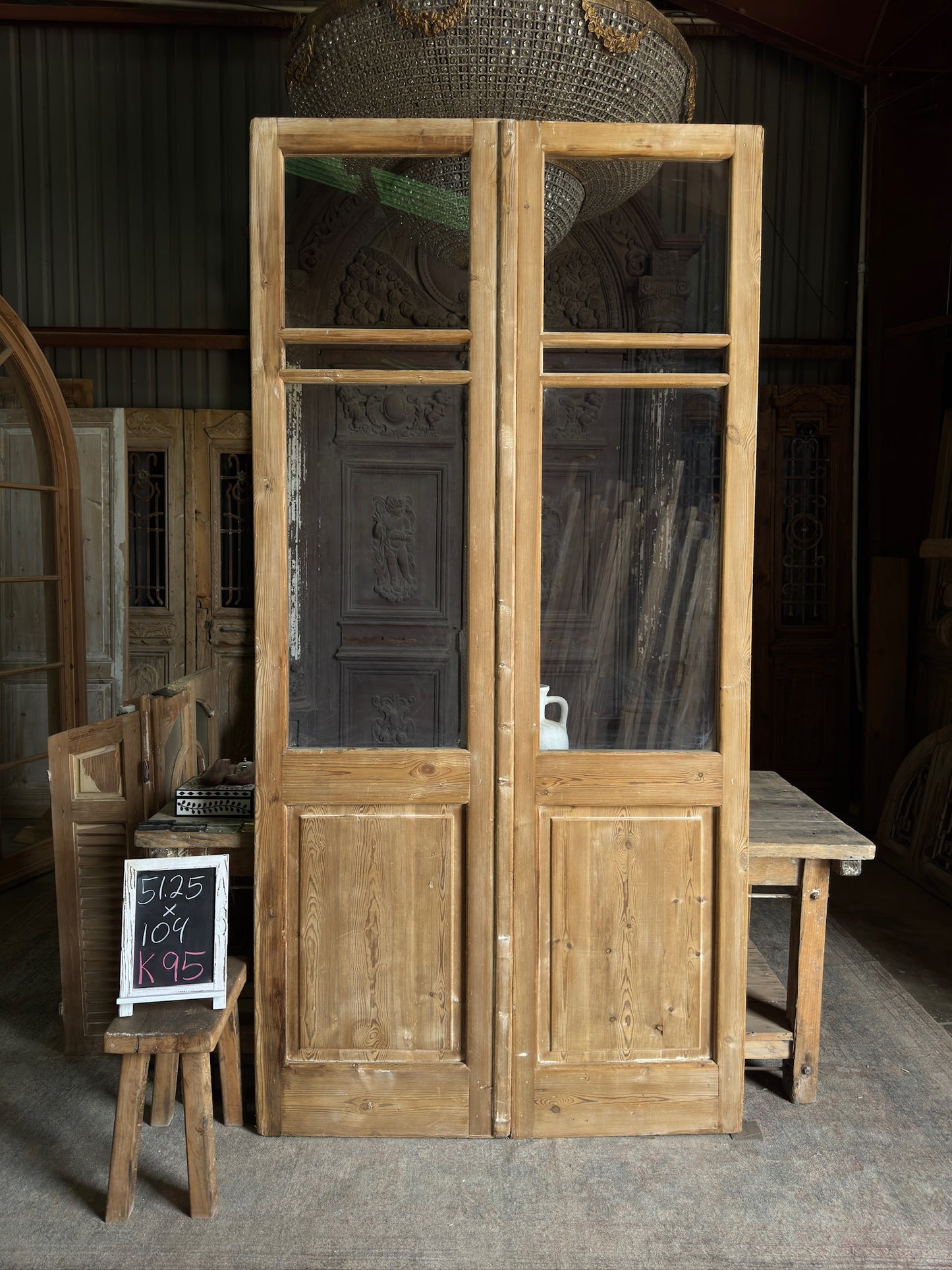 Open Glass Antique French Doors - 51.25x104 K95