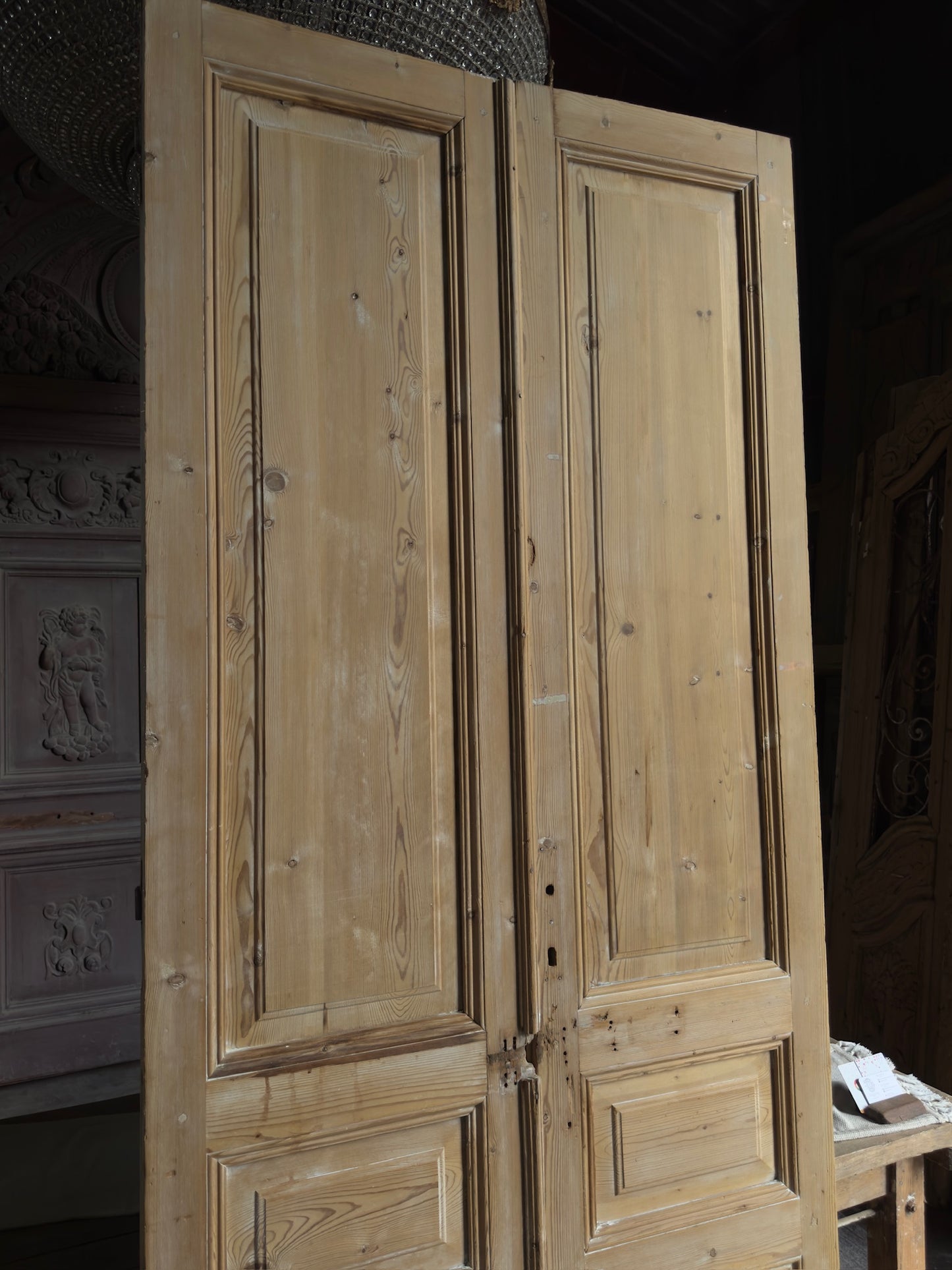 3 Panel Antique Solid French Doors - 41.75x100 J376