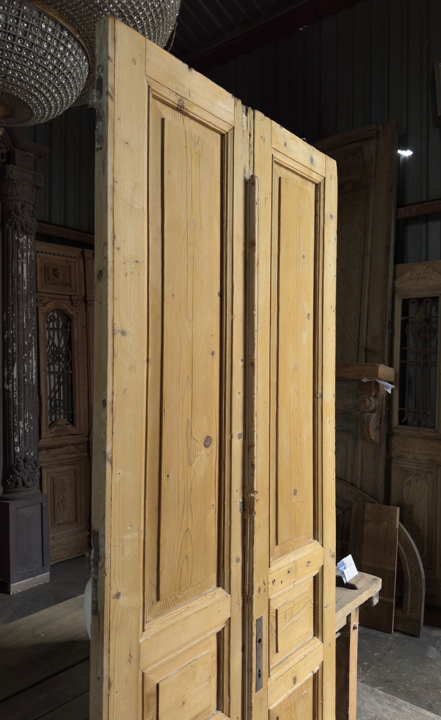 3 Panel Antique Solid French Doors - 36x91.5 K339