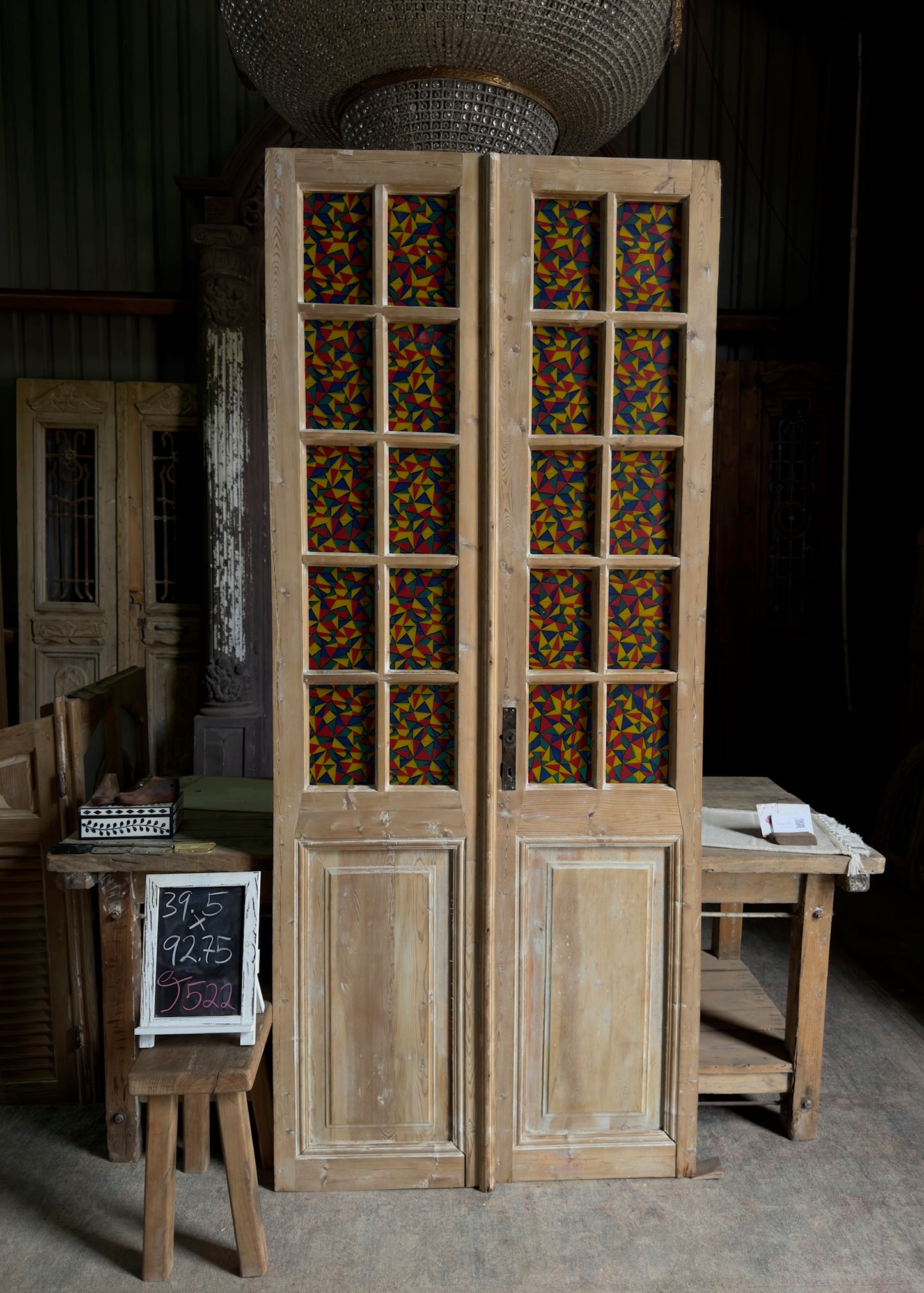 10 Lite Single Antique Stained Glass Doors - 39.5X92.75 J522