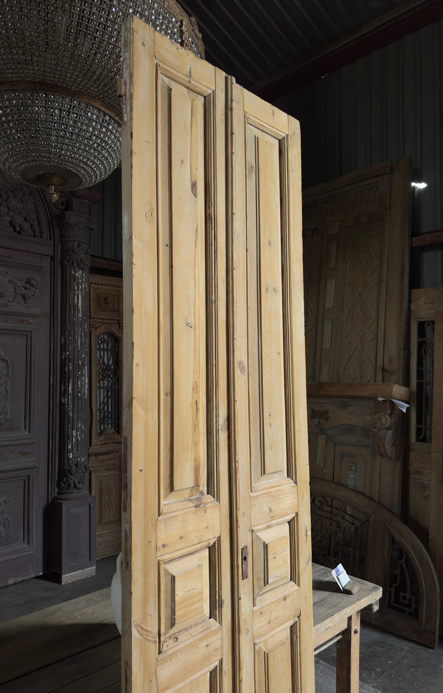 3 Panel Antique Solid French Doors - 30.5x105 K382
