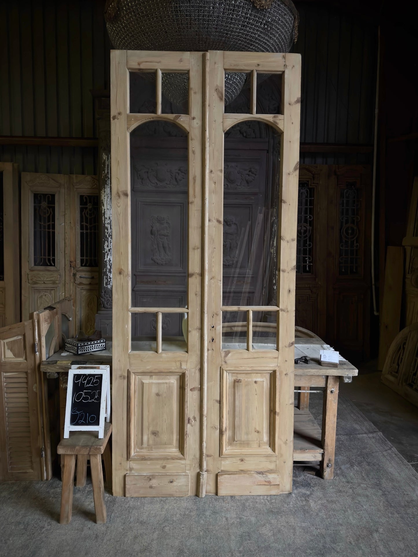 Unique Arch Style Antique Glass French Doors - 44.25x105.25 J210