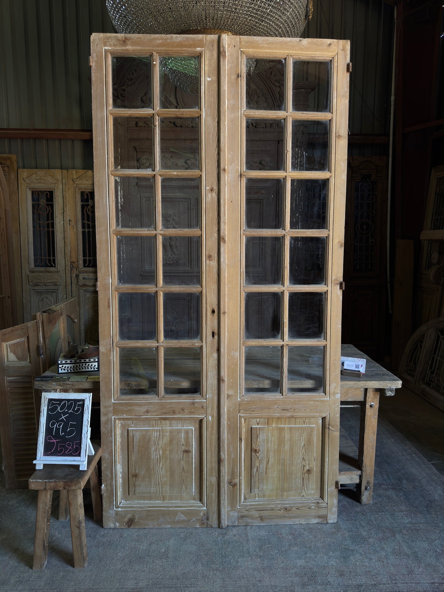 12 Lite Glass Antique French Doors - 50.25x99.5 J585