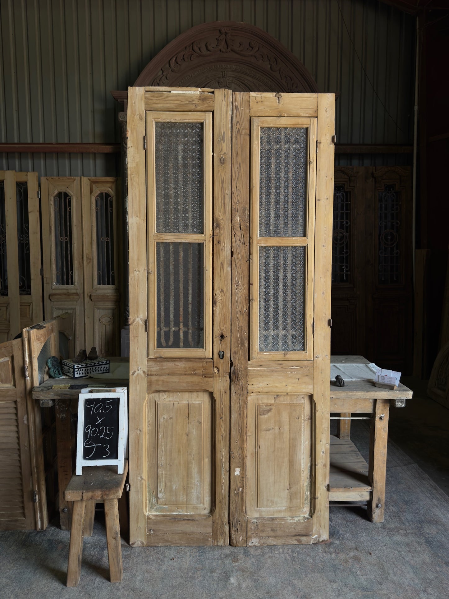 Simple Antique Iron French Doors - 40.5x90.25 J3