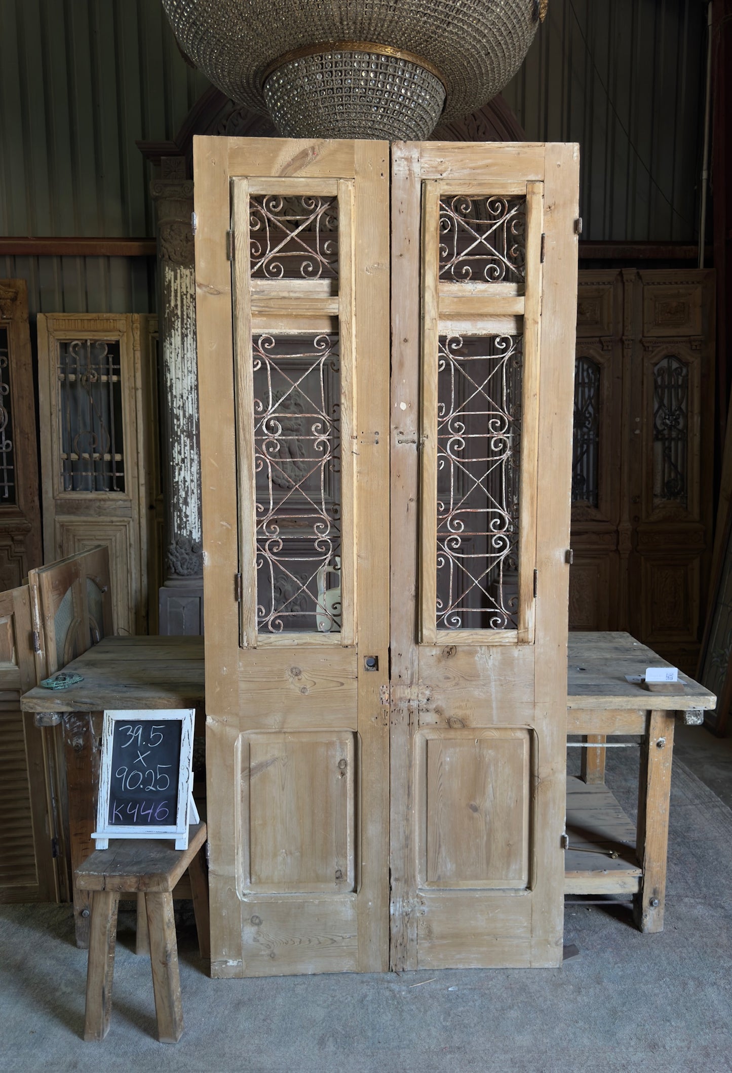 Stately Antique Iron French Doors - 39.5x90.25 K446