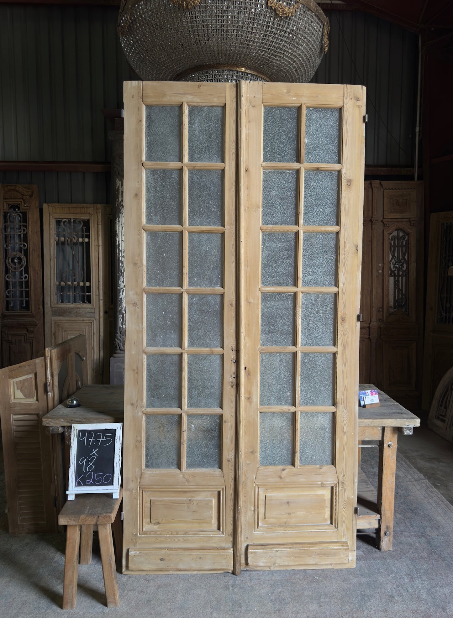 12 Lite Glass Antique French Doors - 47.75x98 K250
