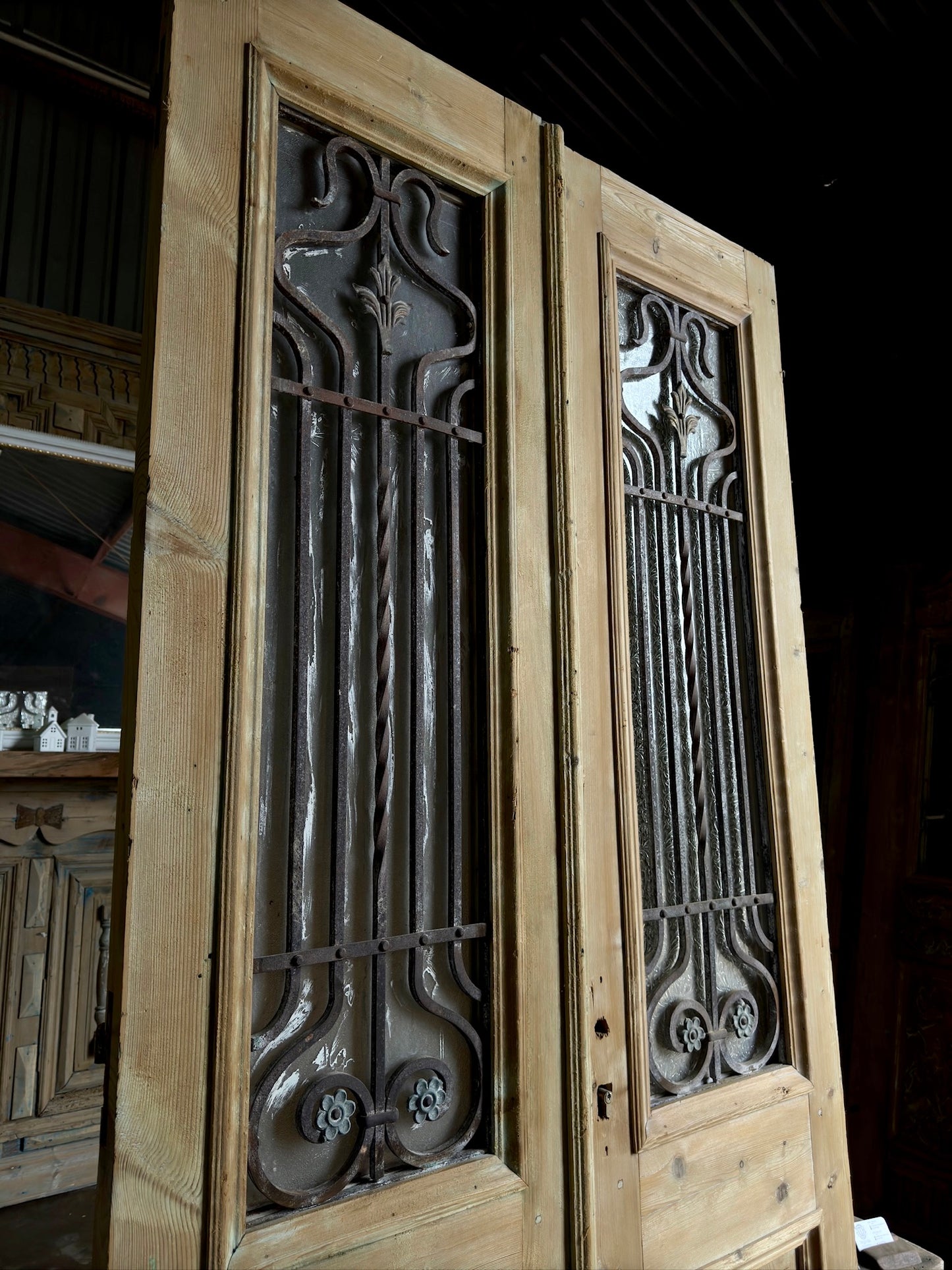 Elegant Tall Iron Antique French Doors - 47.25x106 H66