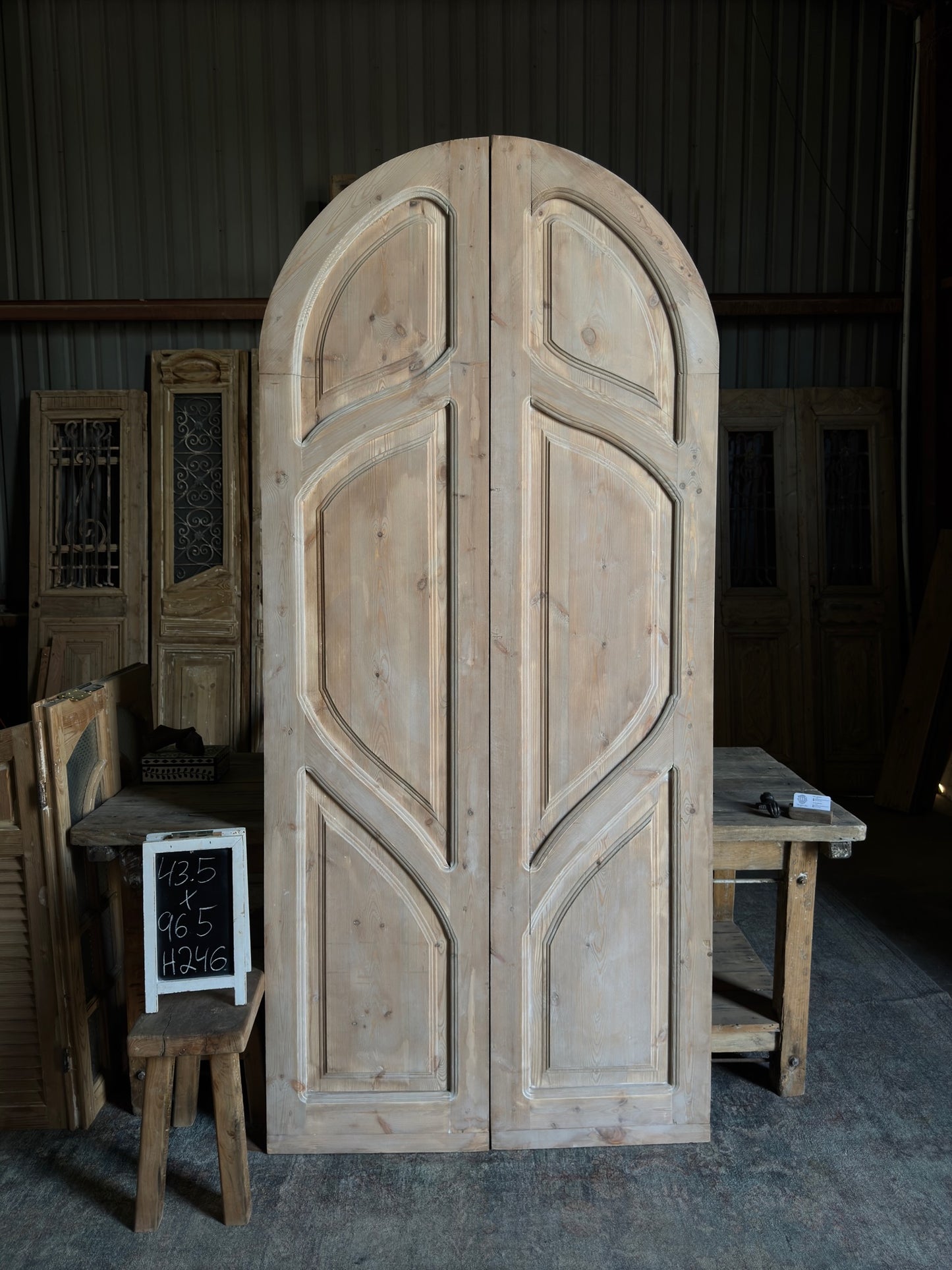 (The Merlin) Handrcrafted Arched Baltic Pine French Doors - 43.5x96.5 H246