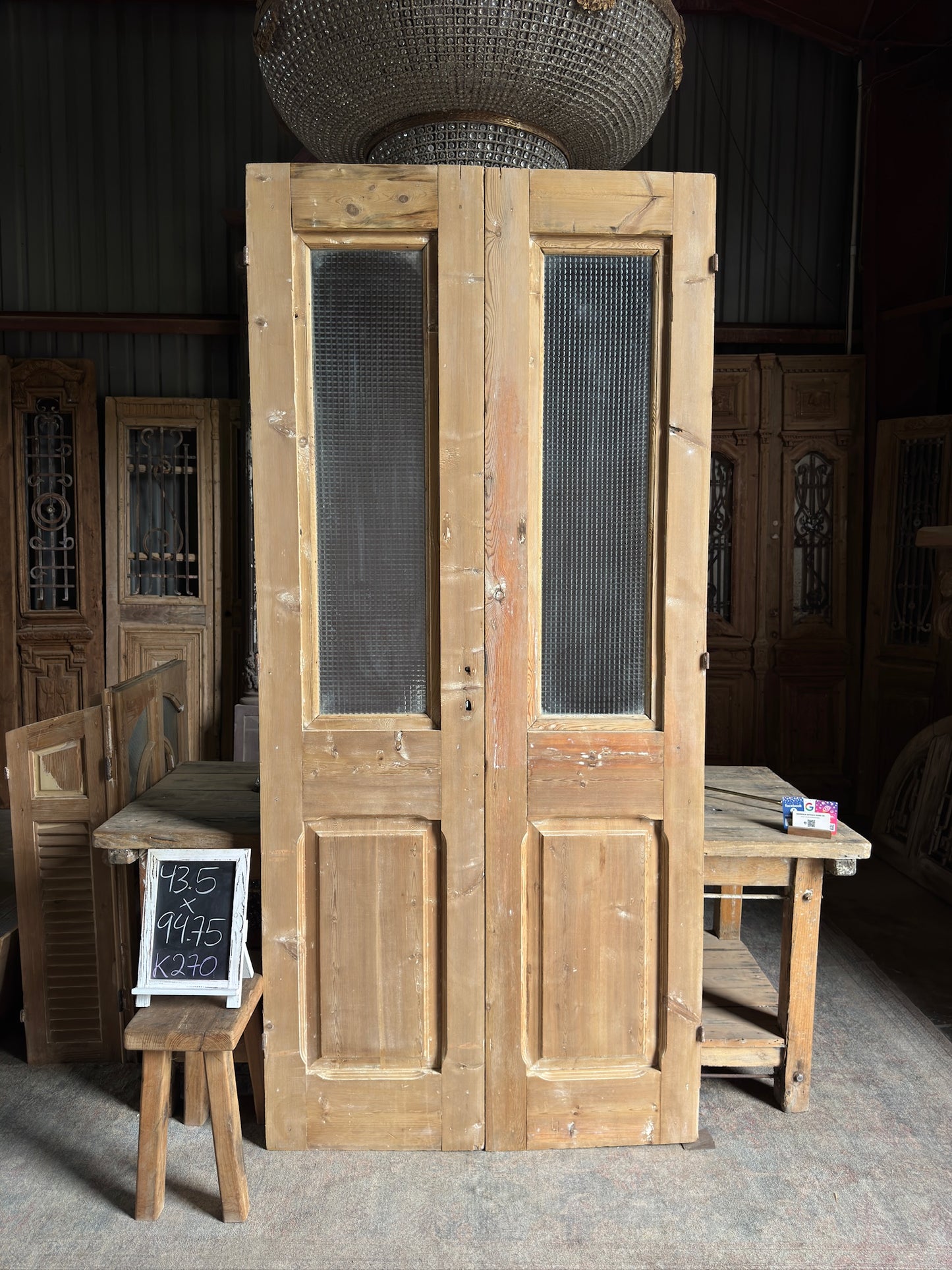 Diamond Panel Glass Antique French Doors - 43.5x94.75 K270